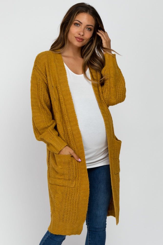 Yellow Mixed Knit Chunky Maternity Cardigan sold by Pinkblush