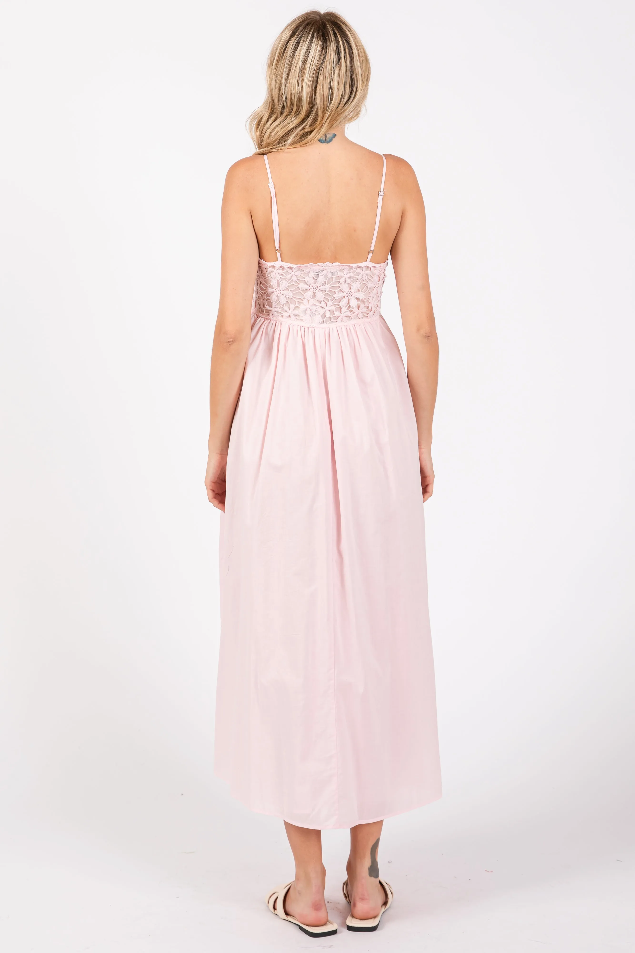 Light Pink Floral Crochet Contrast Midi Dress sold by Pinkblush product image thumbnail 3