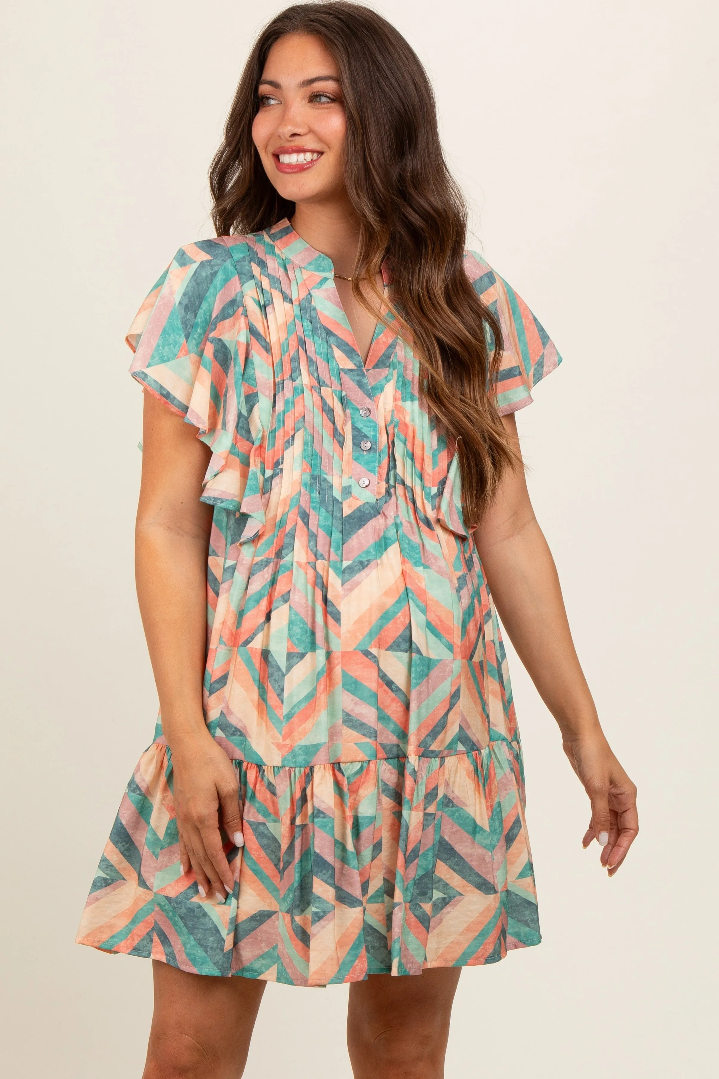 Multicolor Chevron Pleated Tiered Maternity Dress sold by Pinkblush product image thumbnail 2