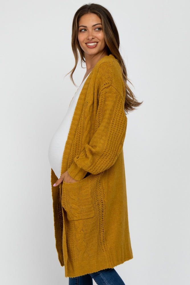 Yellow Mixed Knit Chunky Maternity Cardigan sold by Pinkblush product image thumbnail 2