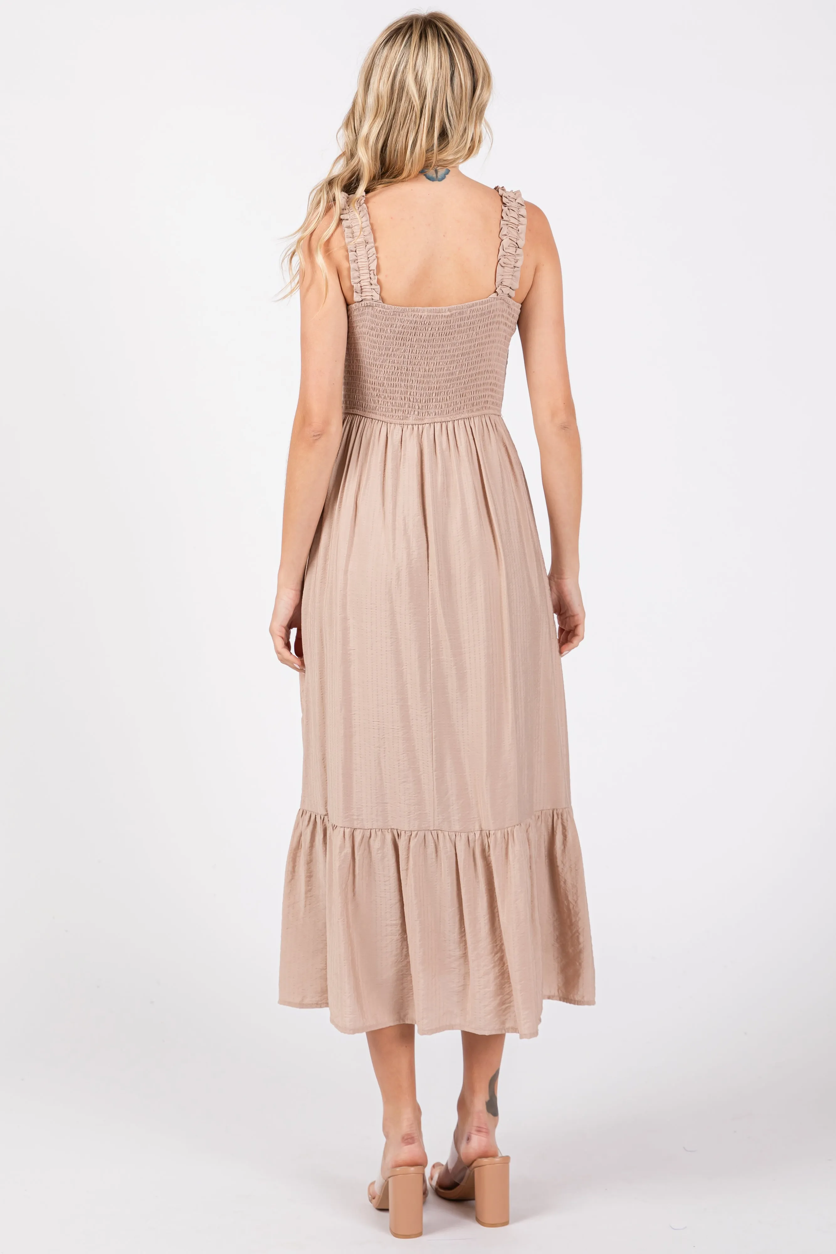 Taupe Smocked Bodice Maxi Dress sold by Pinkblush product image thumbnail 3