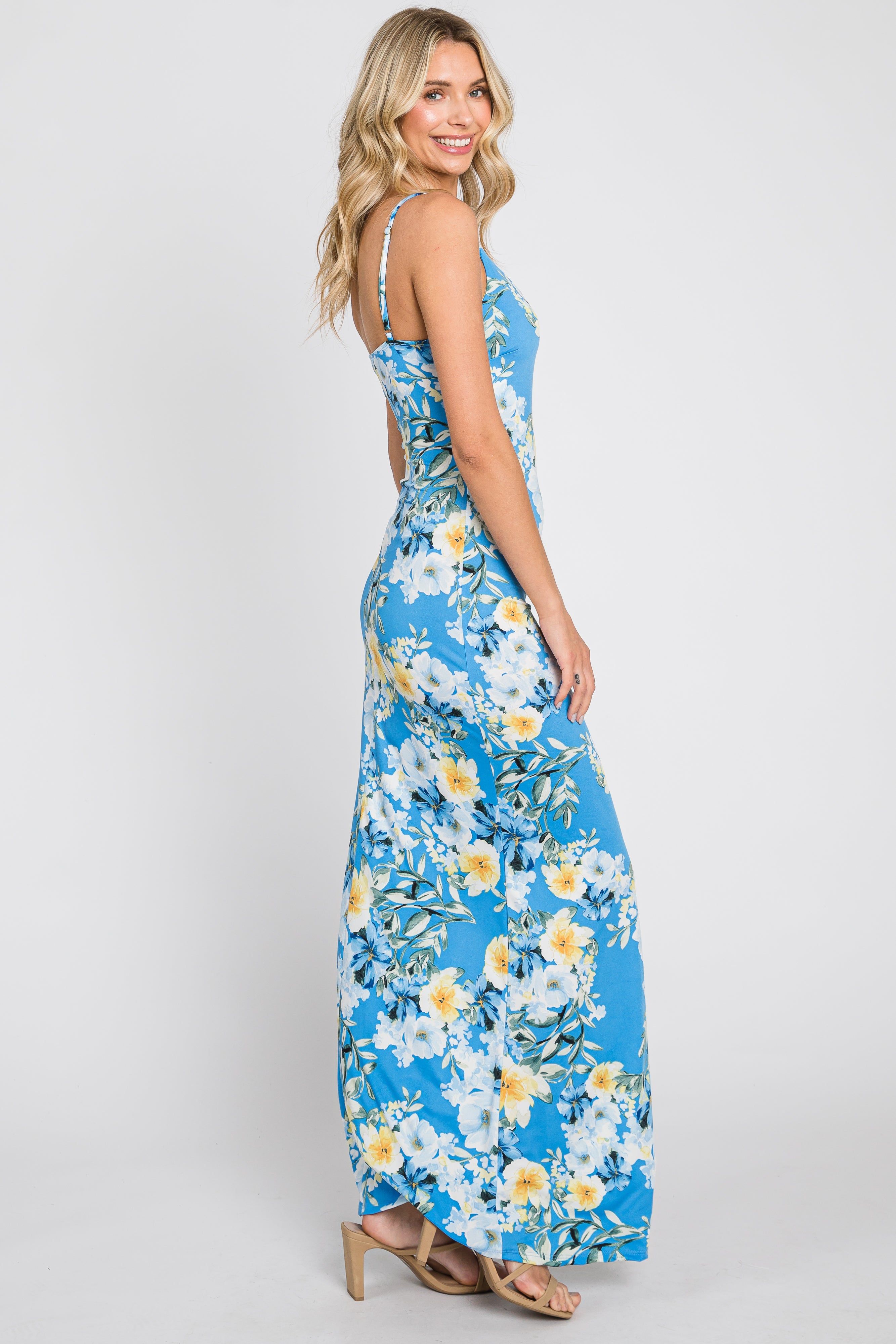 Blue Floral Sleeveless Maxi Dress sold by Pinkblush product image thumbnail 2