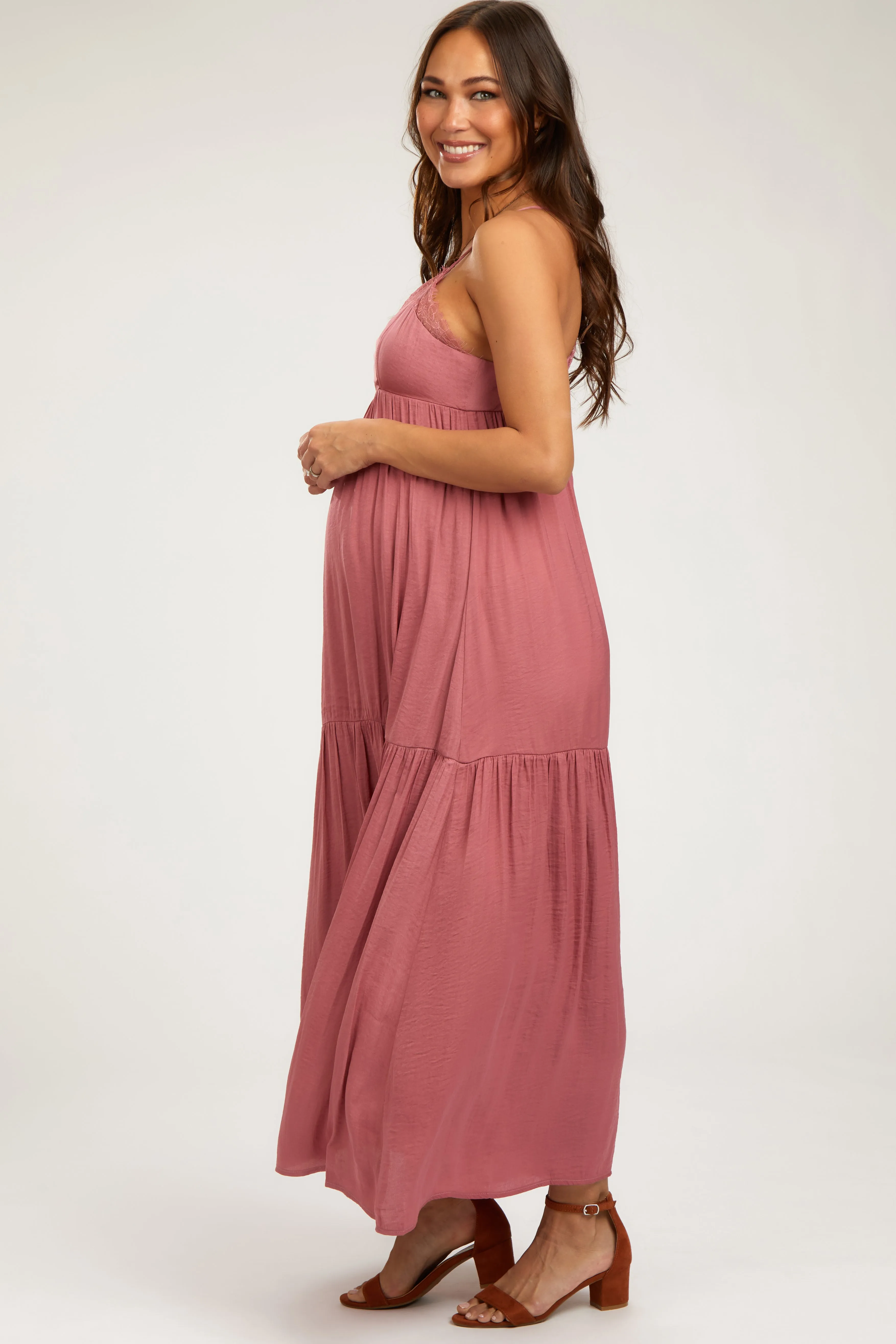 Mauve Sleeveless Lace Tiered Maternity Maxi Dress sold by Pinkblush product image thumbnail 2