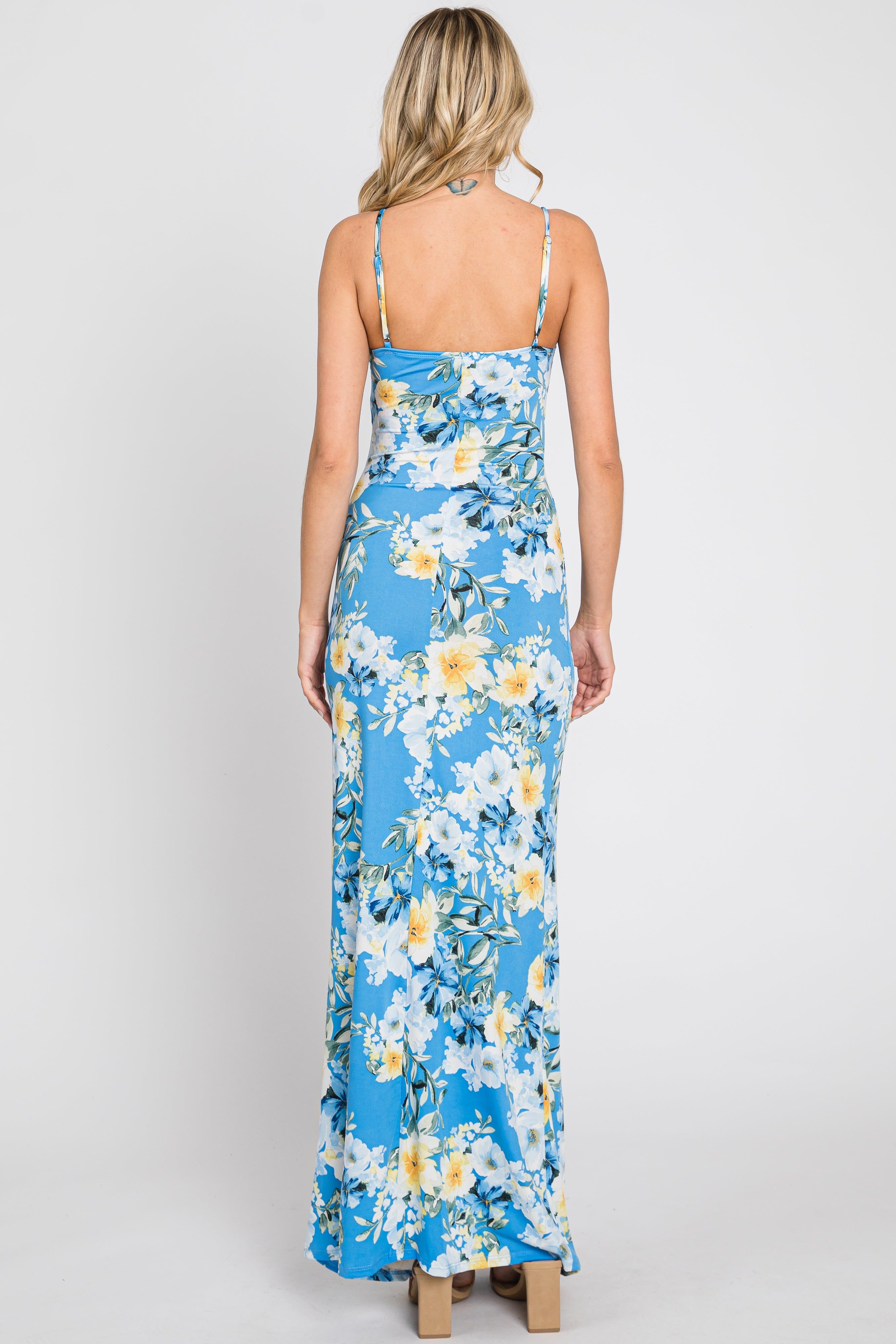 Blue Floral Sleeveless Maxi Dress sold by Pinkblush product image thumbnail 3