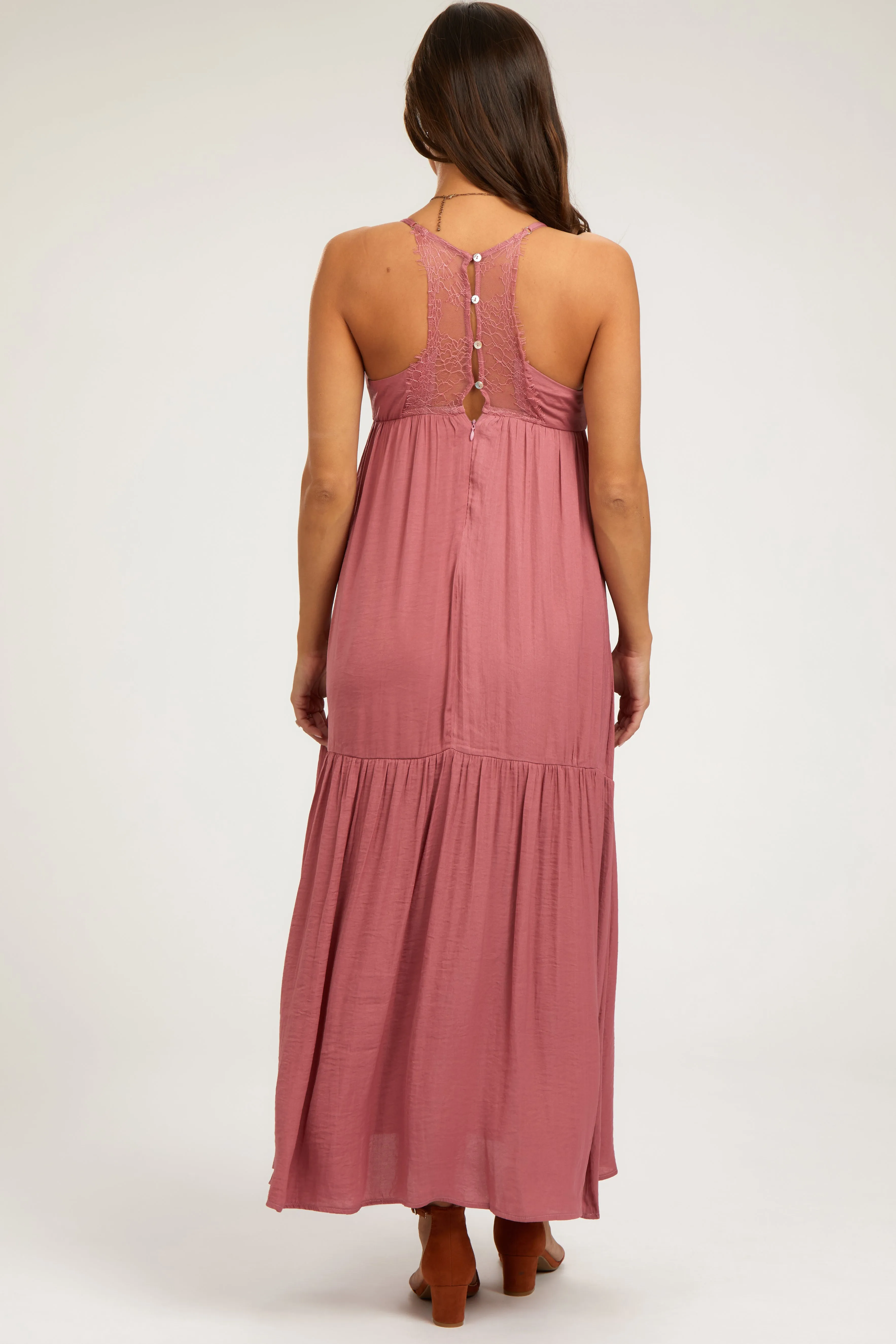 Mauve Sleeveless Lace Tiered Maternity Maxi Dress sold by Pinkblush product image thumbnail 3