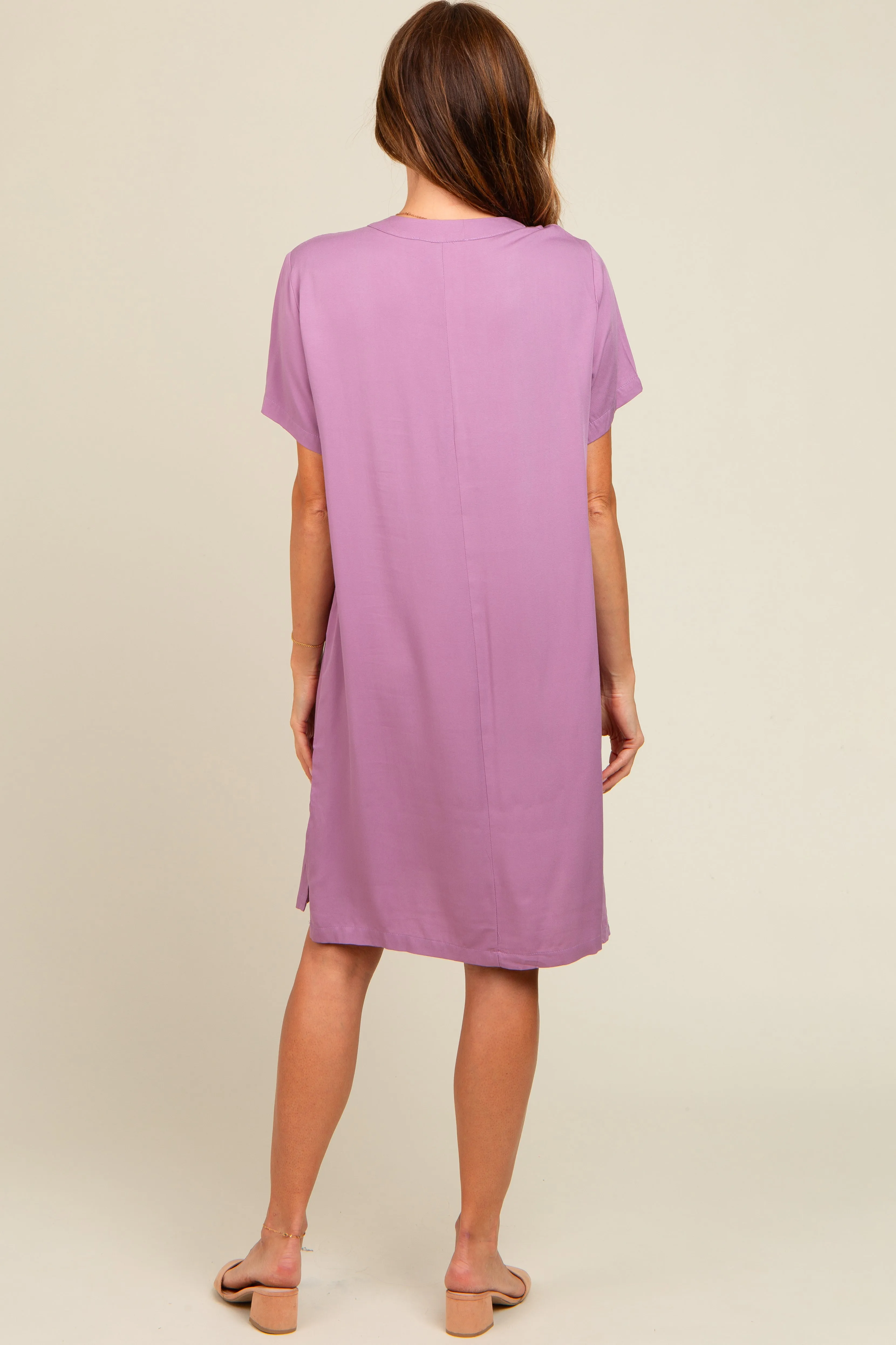 Lavender V-Neck Basic Shirt Dress sold by Pinkblush product image thumbnail 4