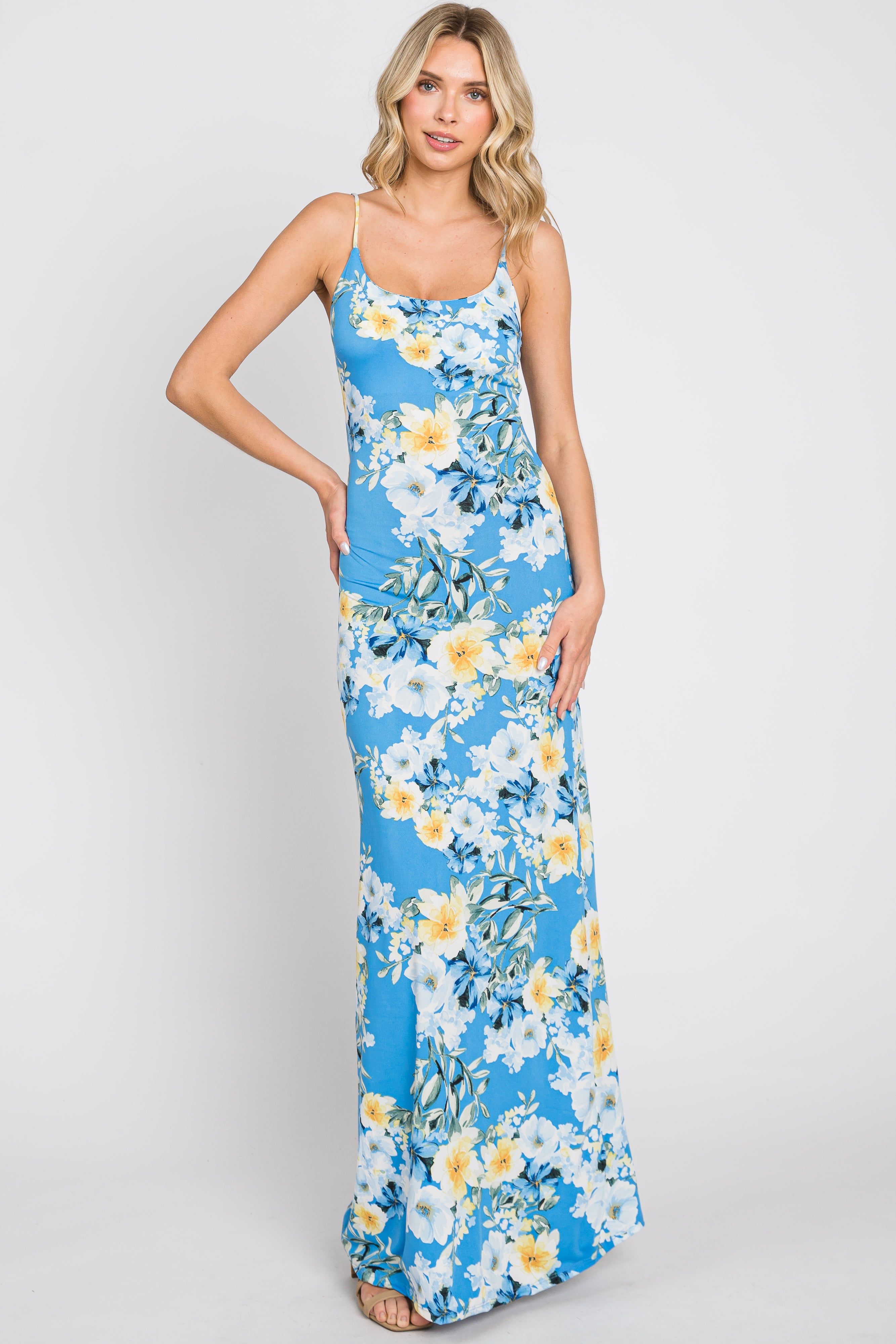 Blue Floral Sleeveless Maxi Dress sold by Pinkblush