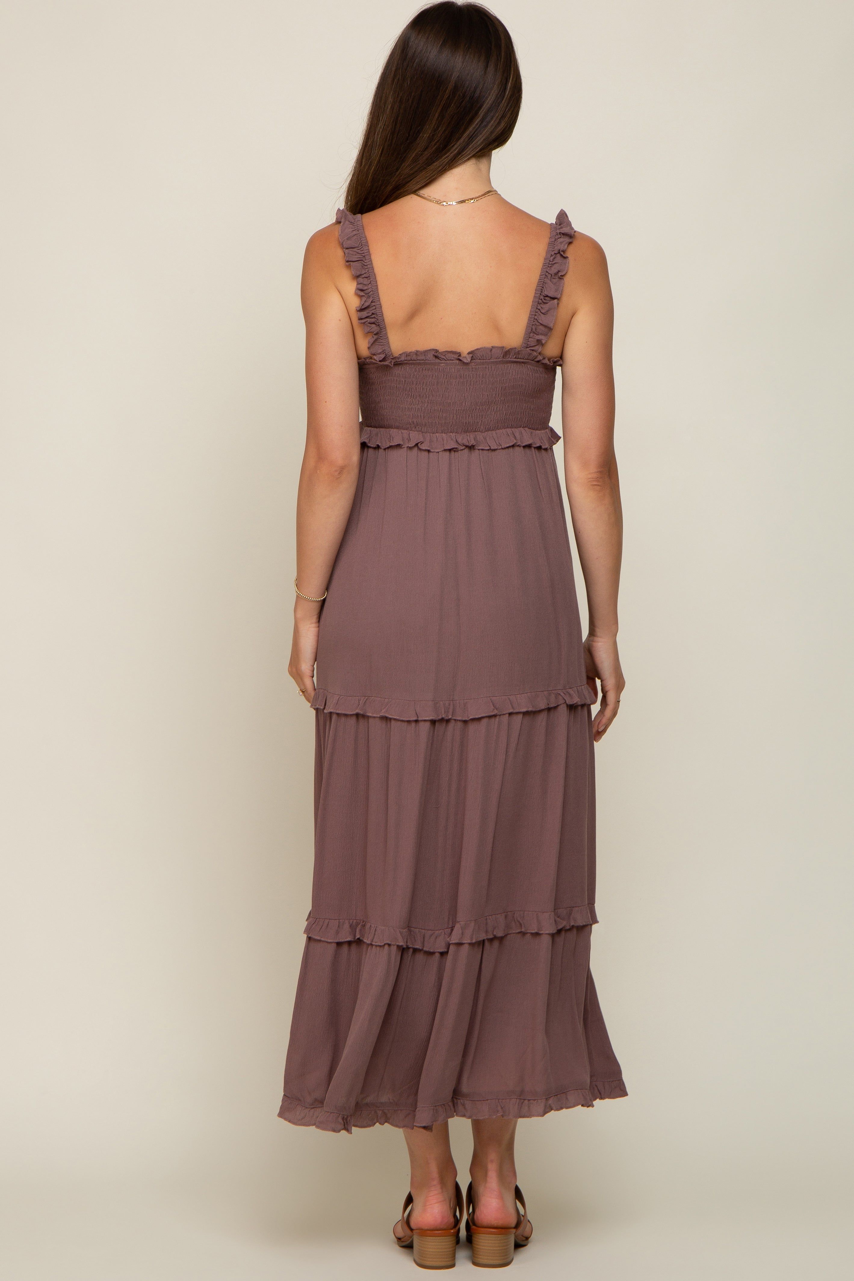 Mocha Ruffle Accent Maternity Midi Dress sold by Pinkblush product image thumbnail 5