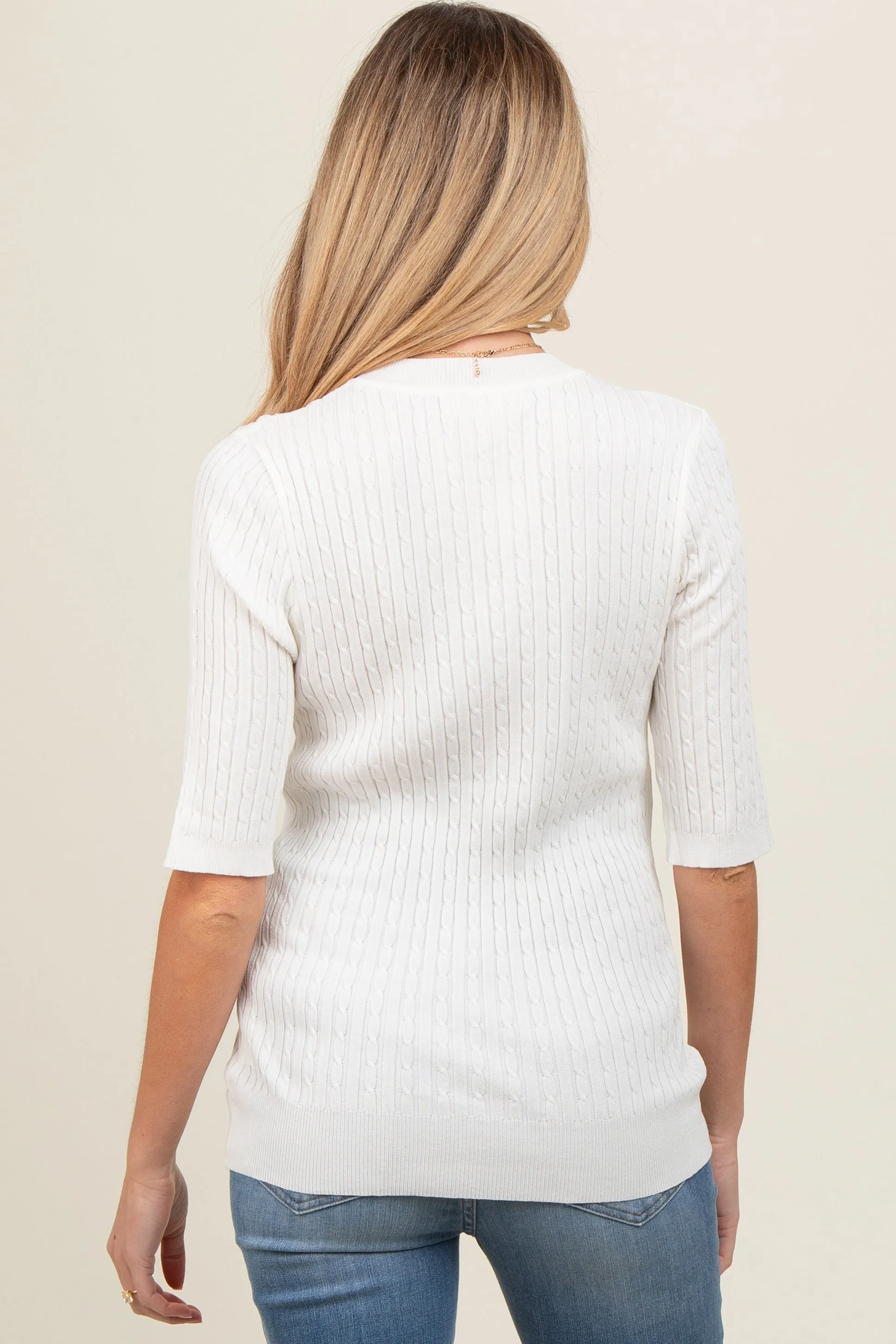 Ivory Cable Knit Maternity Short Sleeve Top sold by Pinkblush product image thumbnail 4
