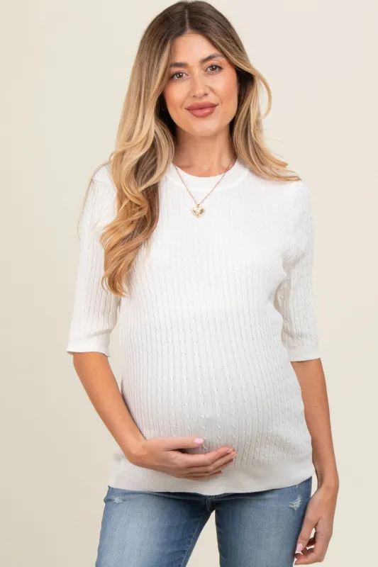 Ivory Cable Knit Maternity Short Sleeve Top sold by Pinkblush