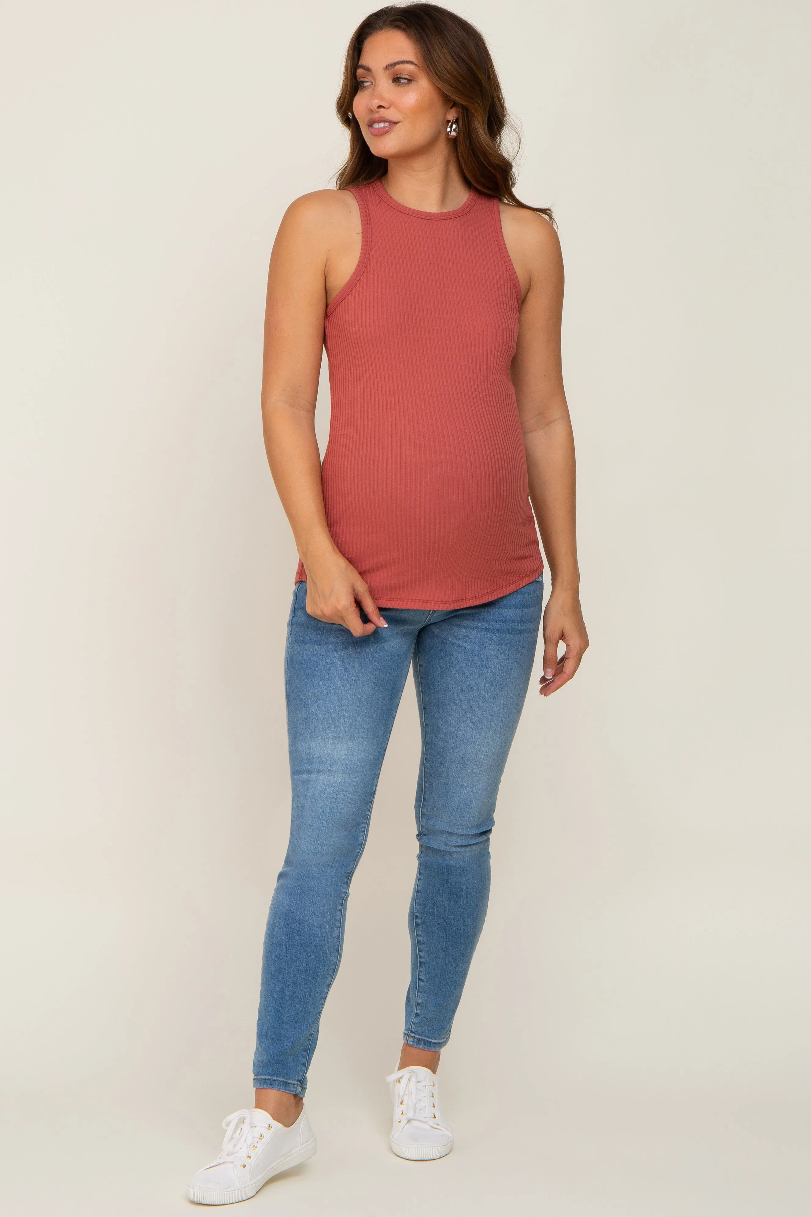 Rust Ribbed Basic Maternity Tank Top sold by Pinkblush product image thumbnail 4