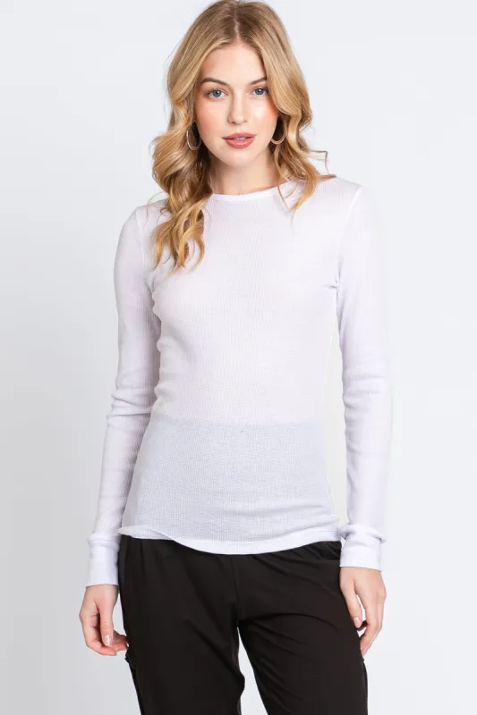 Ivory Knit Long Sleeve Round Hem Top sold by Pinkblush