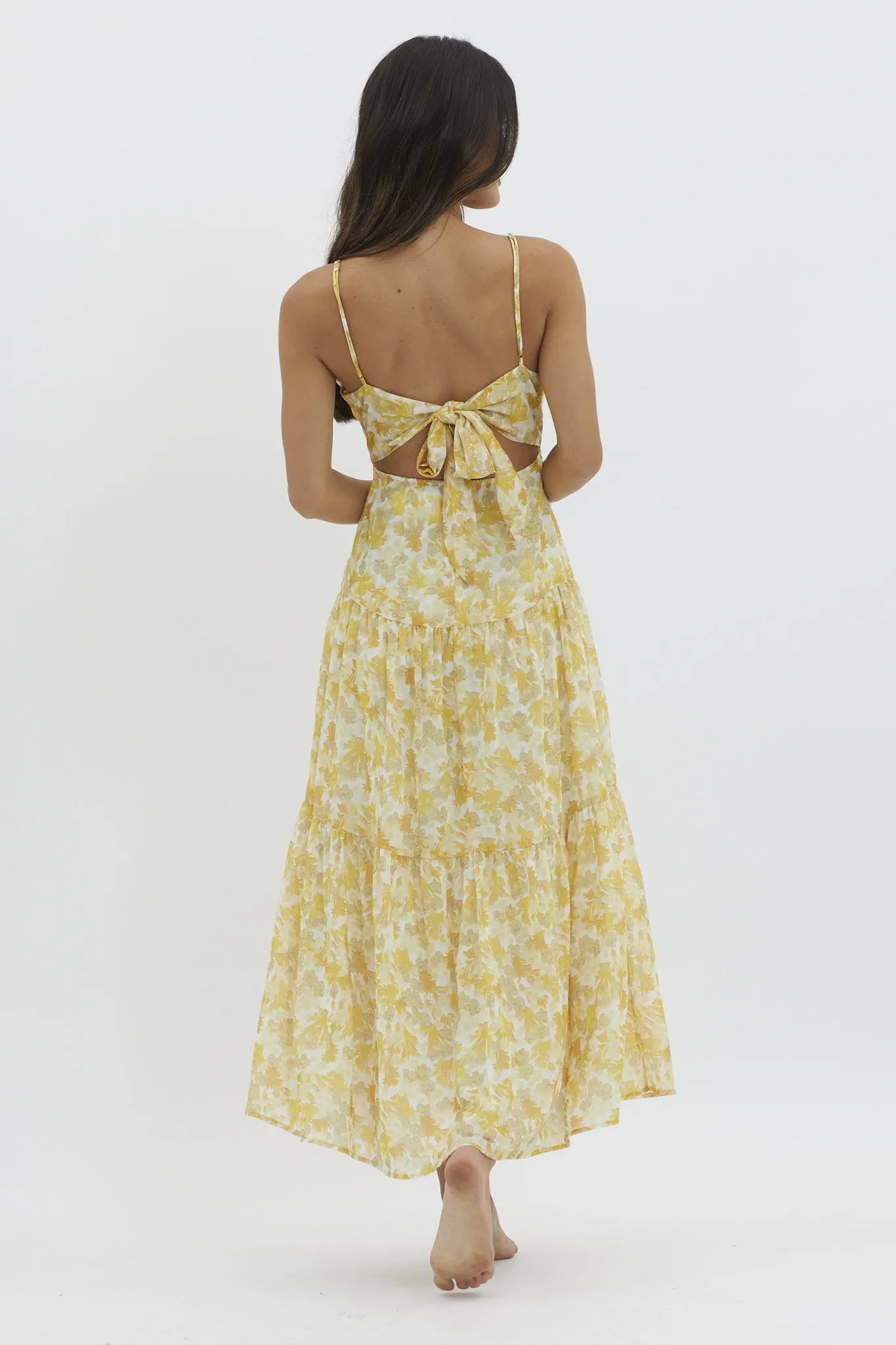 Yellow V Neckline Floral Print Maxi Dress sold by Pinkblush product image thumbnail 3