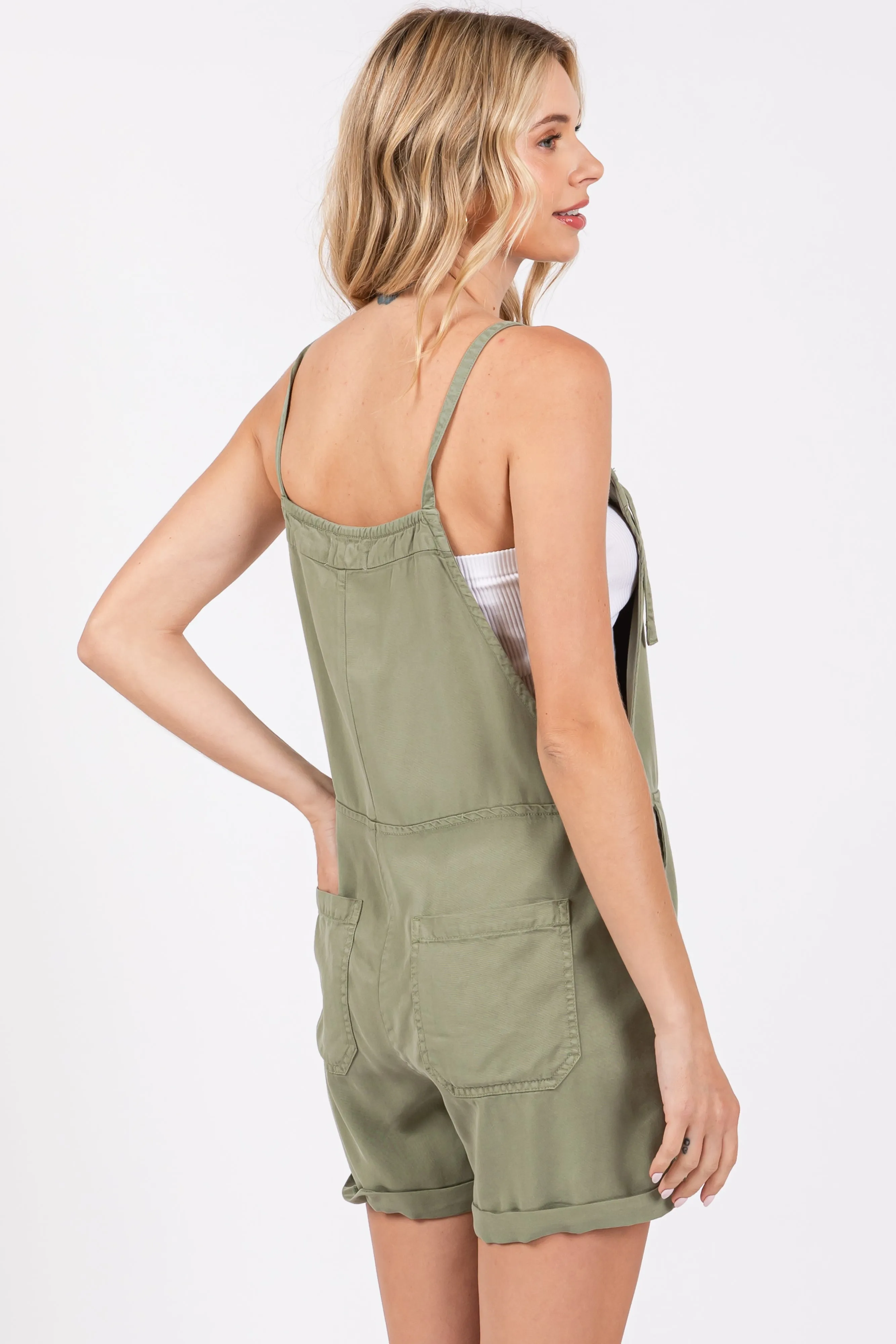 Light Olive Front Pocket Overall Shorts sold by Pinkblush product image thumbnail 3