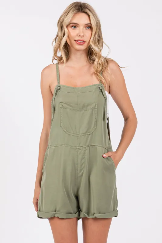 Light Olive Front Pocket Overall Shorts sold by Pinkblush