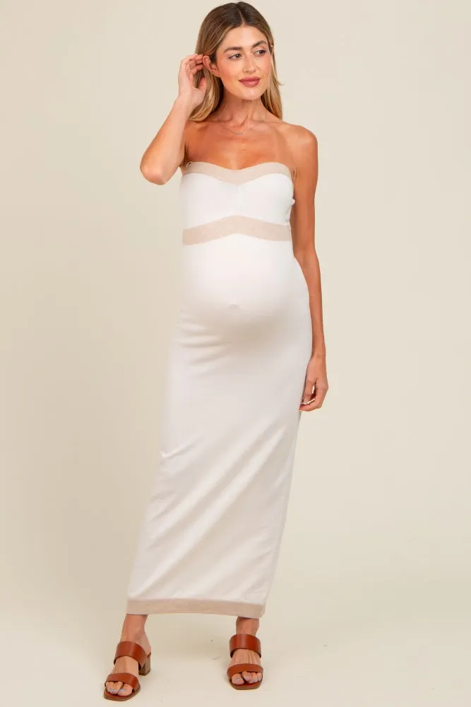 Ivory Strapless Contrast Trim Maternity Maxi Dress sold by Pinkblush