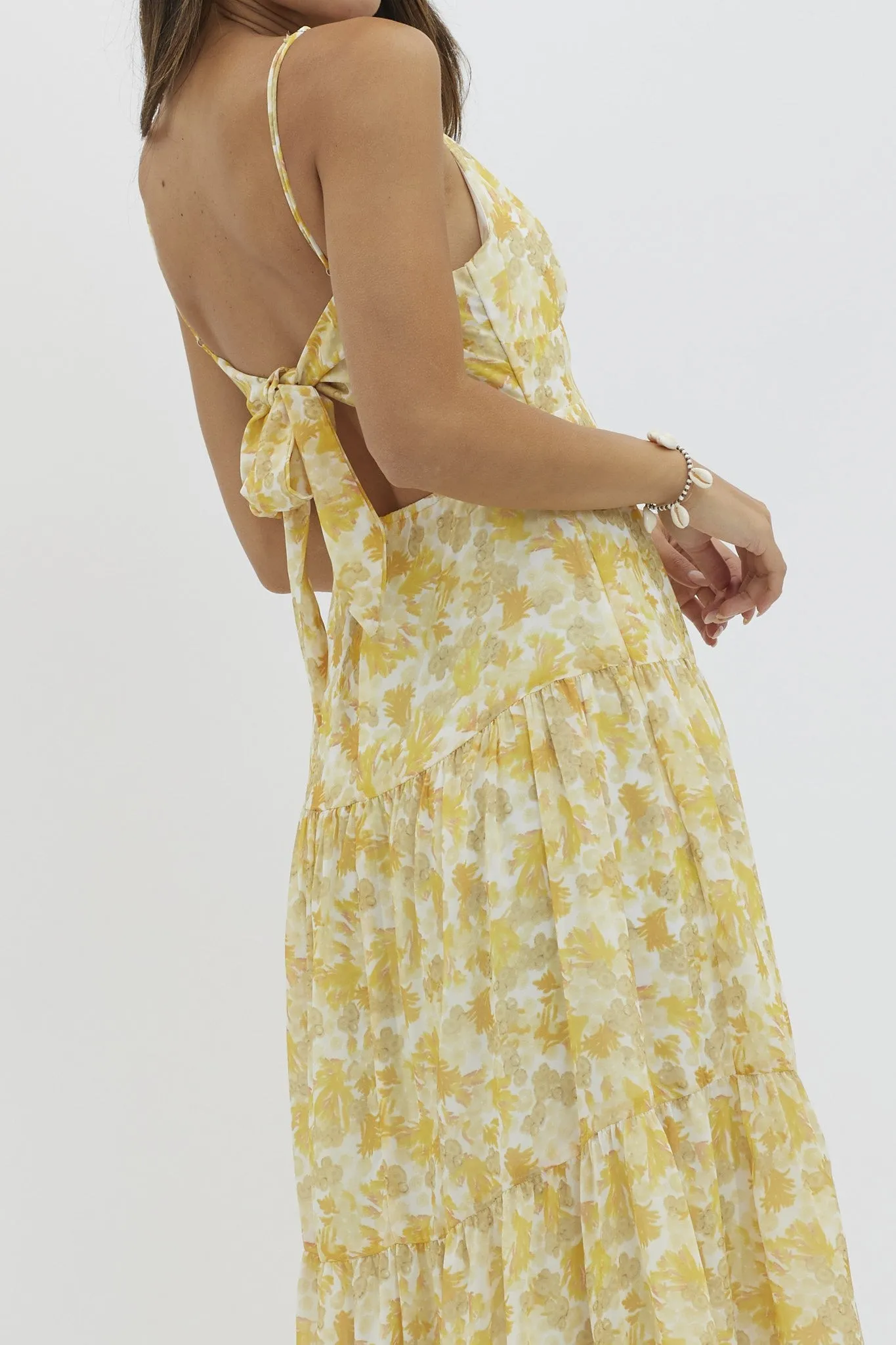 Yellow V Neckline Floral Print Maxi Dress sold by Pinkblush product image thumbnail 2