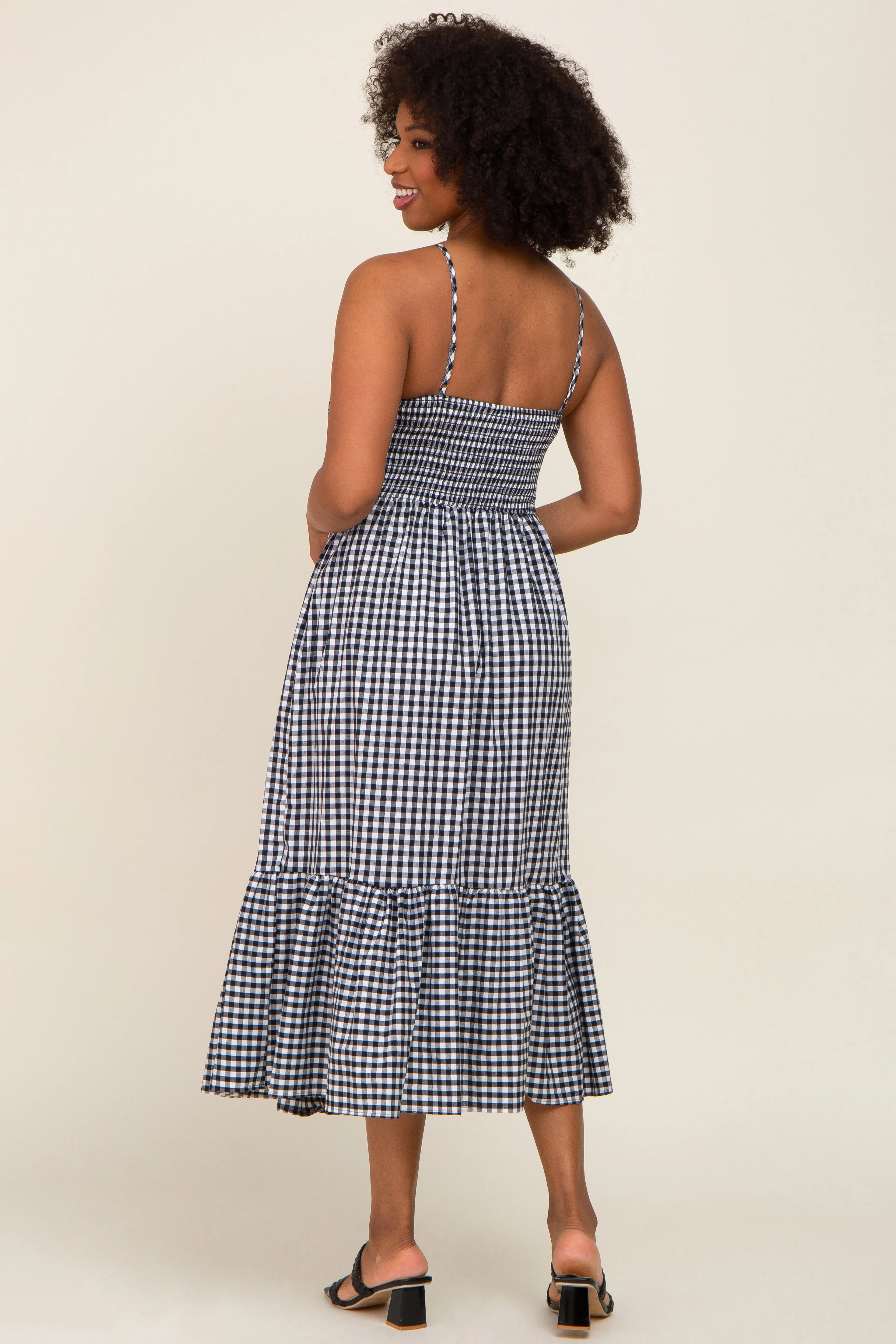 Black Gingham Smocked Midi Dress sold by Pinkblush product image thumbnail 4