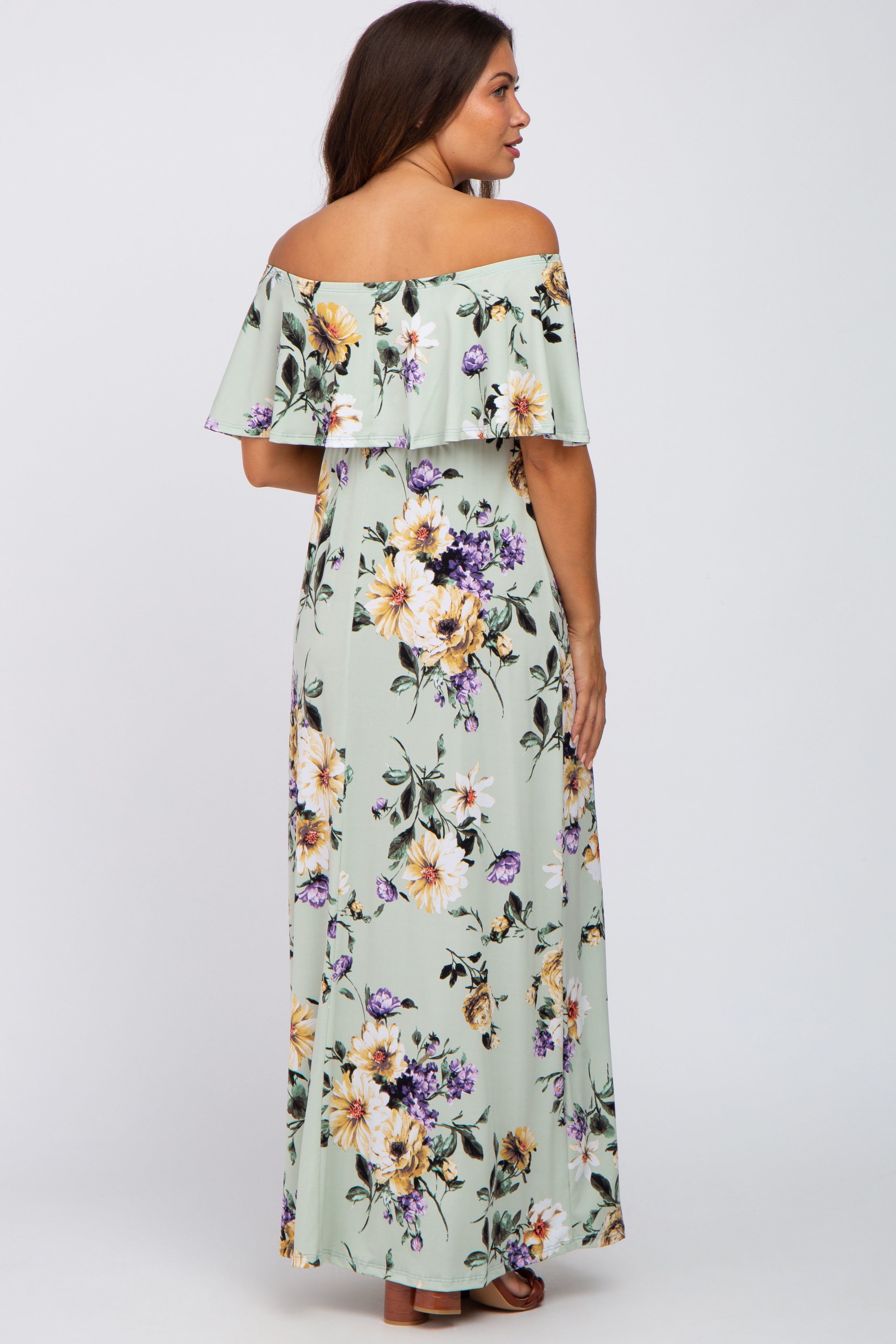 Sage Floral Off Shoulder Maternity Maxi Dress sold by Pinkblush product image thumbnail 3