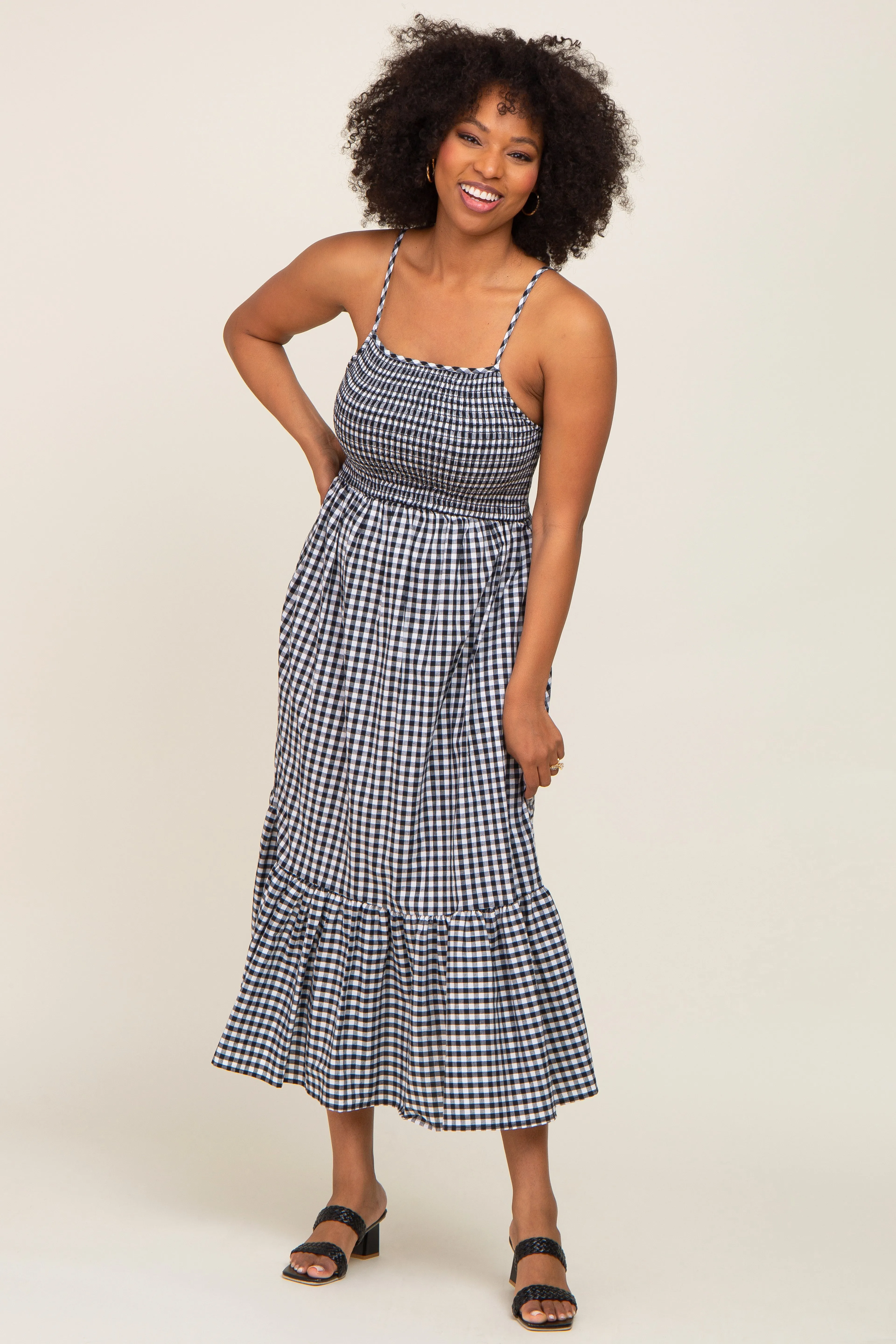 Black Gingham Smocked Midi Dress sold by Pinkblush product image thumbnail 2
