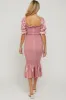 Pink Smocked Satin Maternity Midi Dress sold by Pinkblush