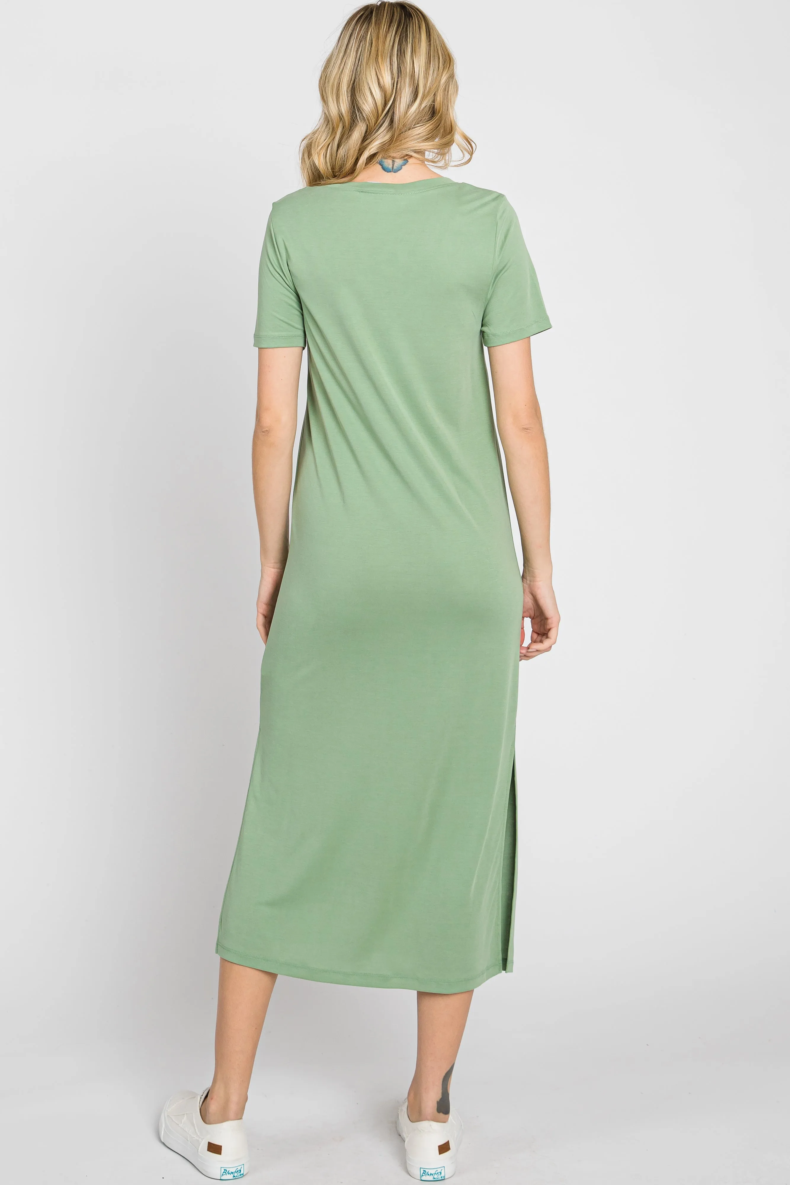 Sage V-Neck Short Sleeve Side Slit Midi Dress sold by Pinkblush product image thumbnail 4