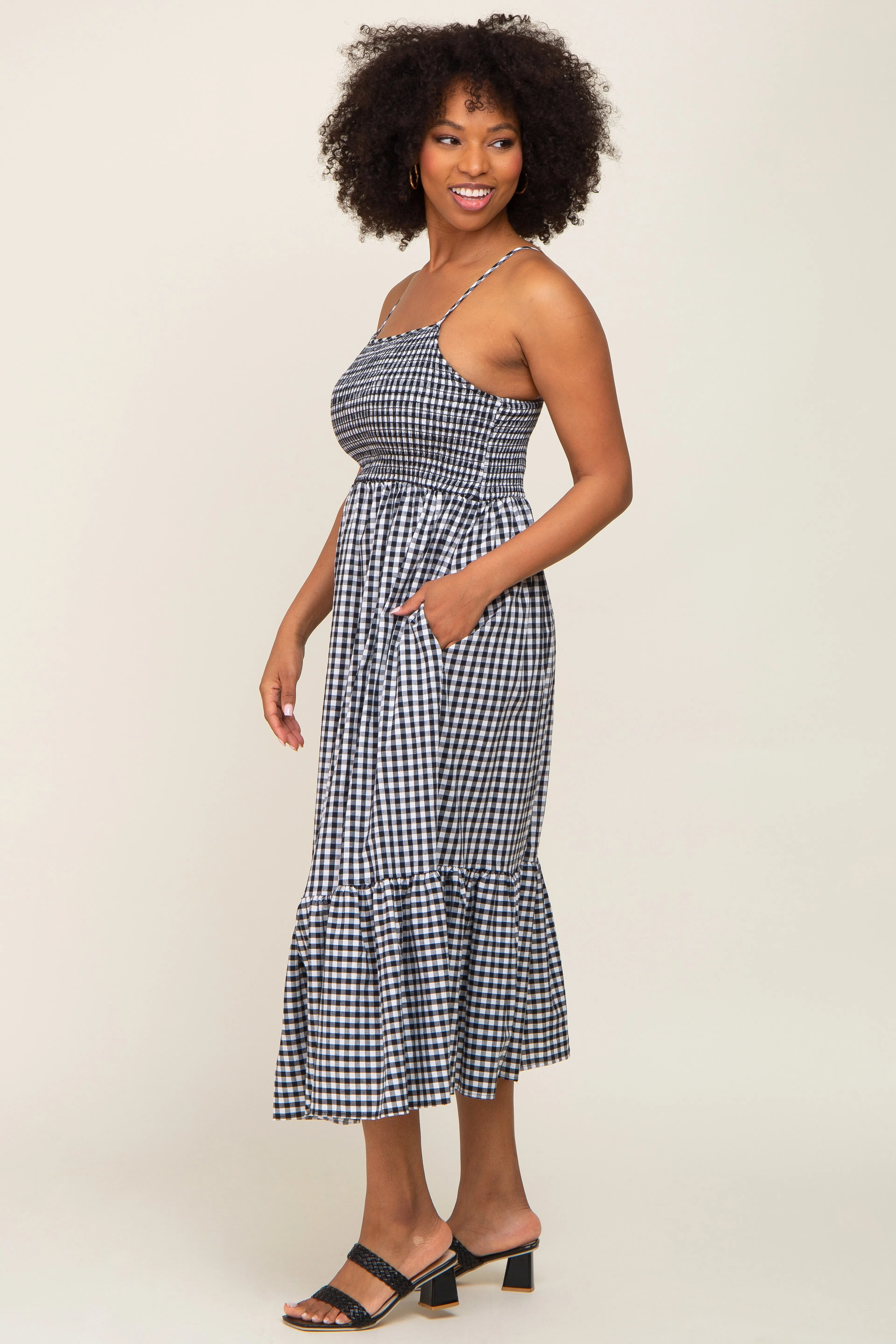 Black Gingham Smocked Midi Dress sold by Pinkblush product image thumbnail 3
