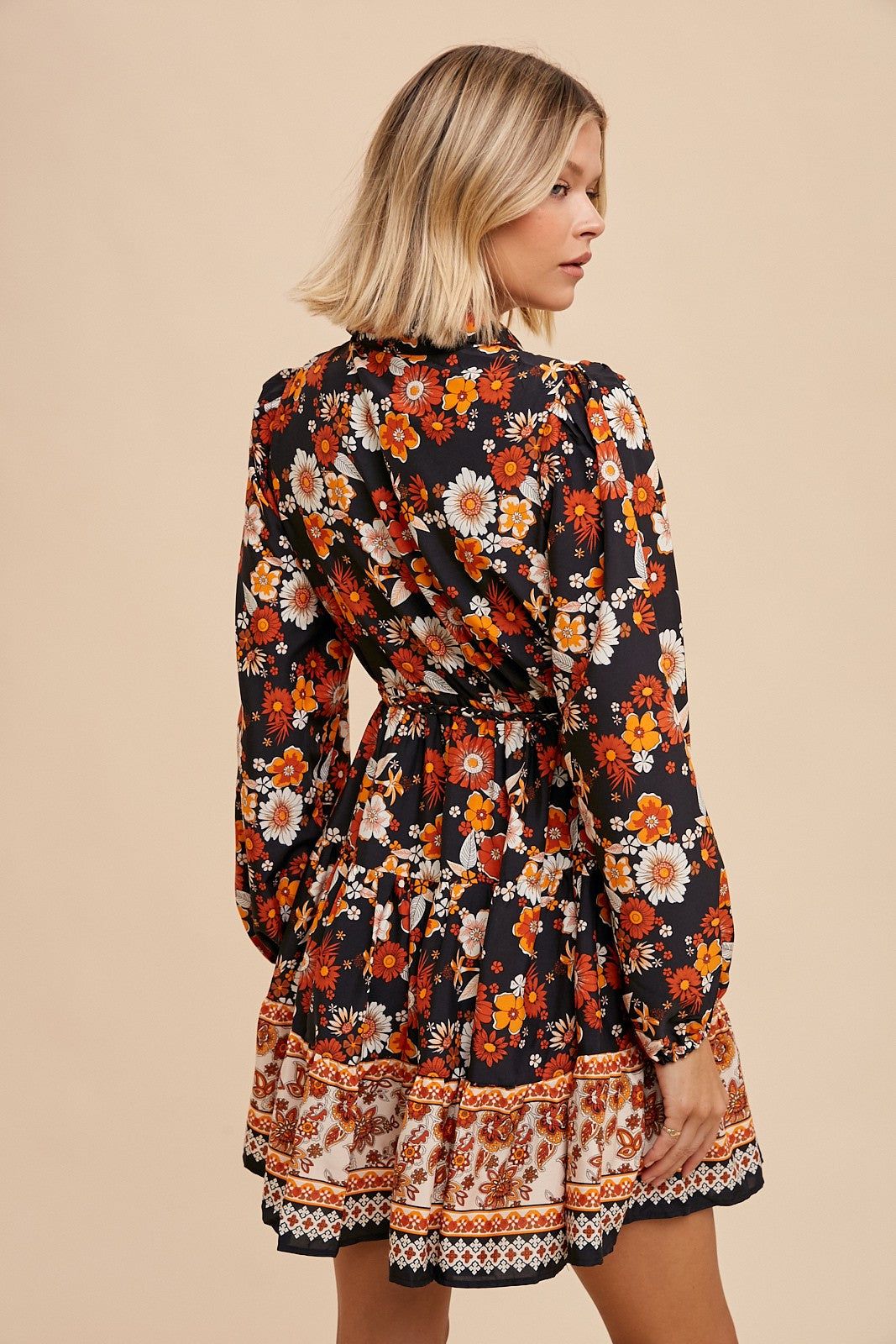 Black Border Print Floral Button Down Shirt Dress sold by Pinkblush product image thumbnail 4