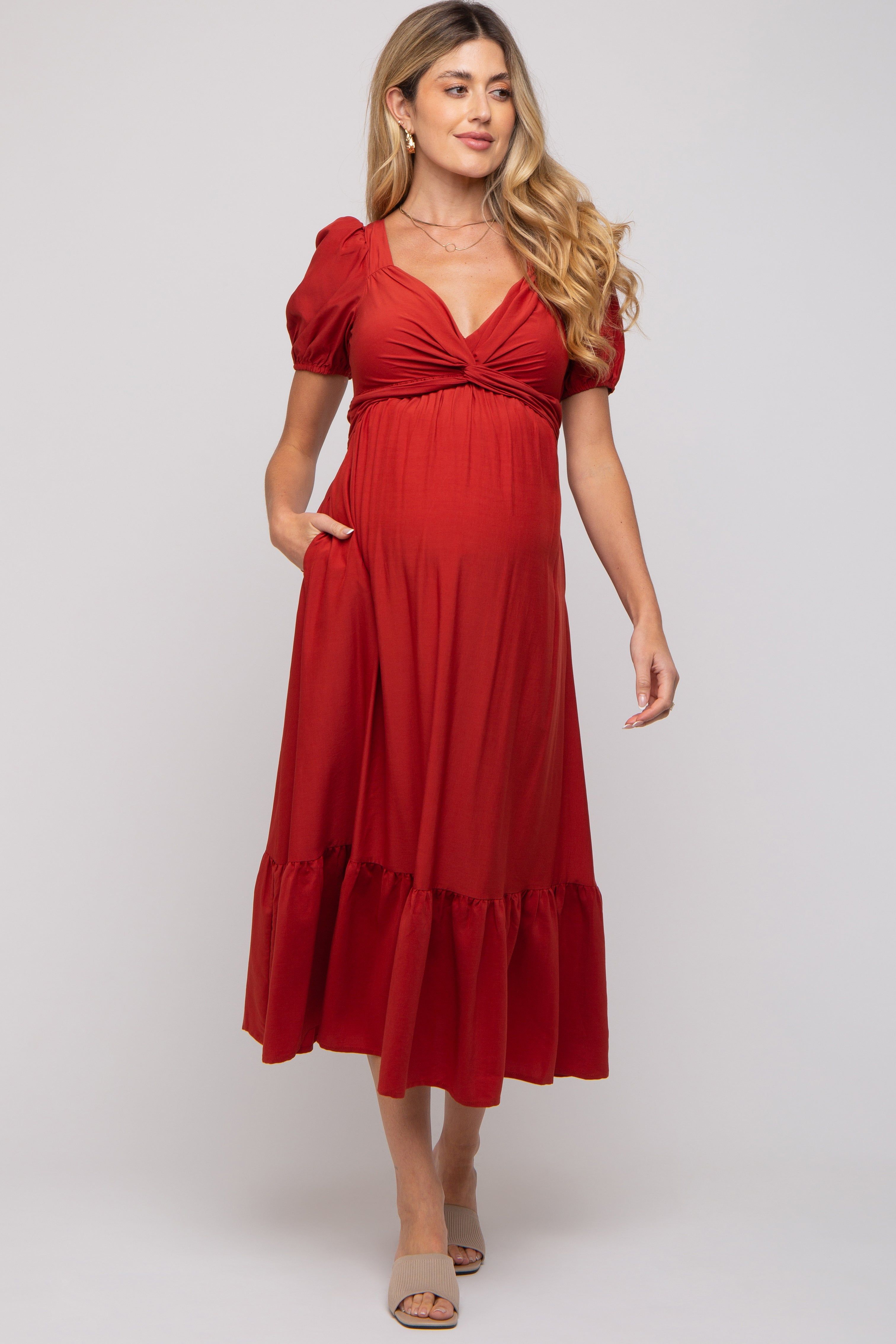 Rust Open Back Maternity Midi Dress sold by Pinkblush product image thumbnail 5