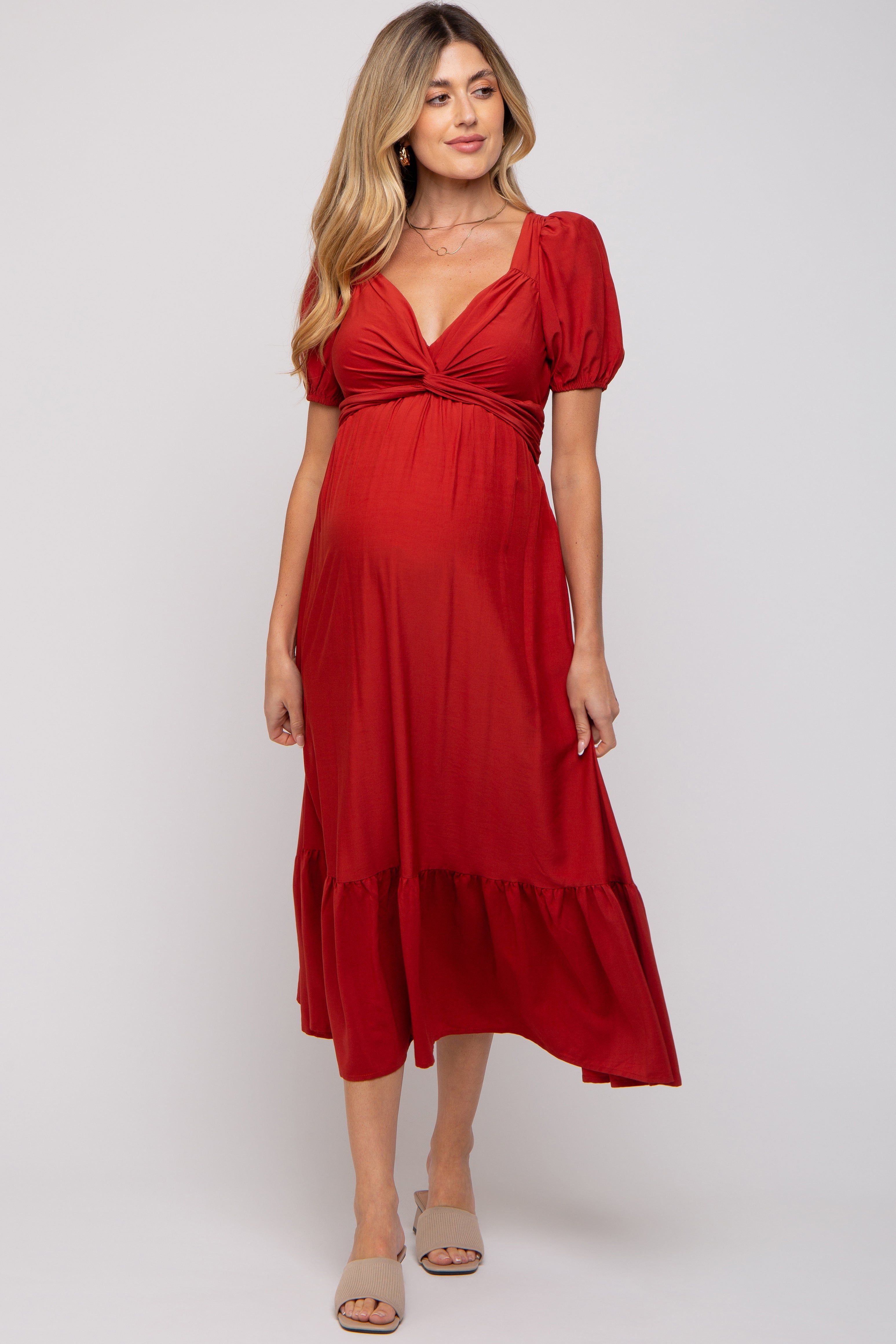 Rust Open Back Maternity Midi Dress sold by Pinkblush product image thumbnail 2
