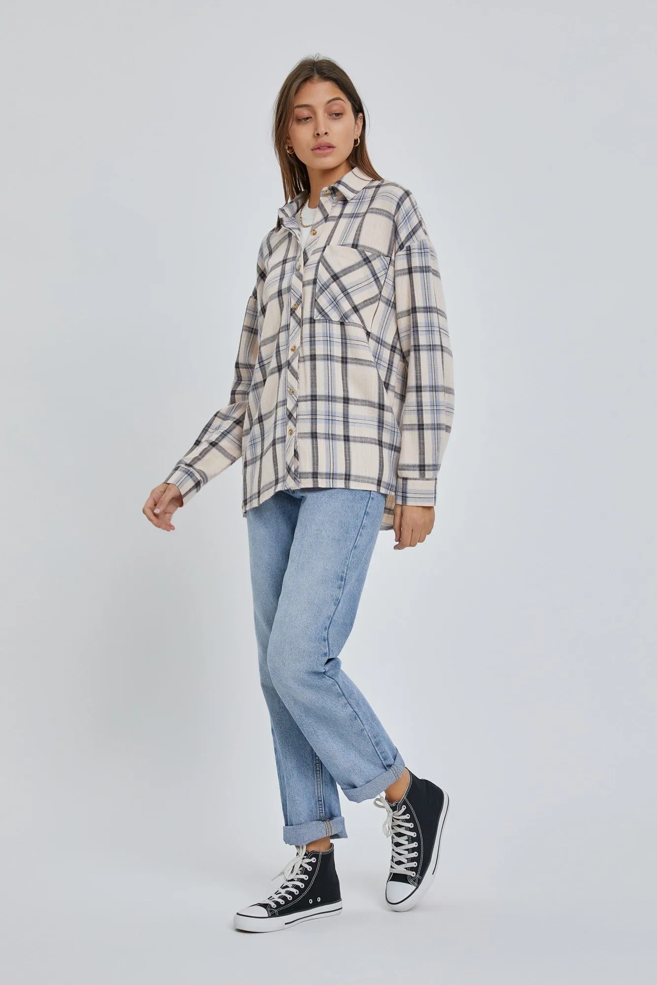Cream Flannel Plaid Button Up Top sold by Pinkblush product image thumbnail 4