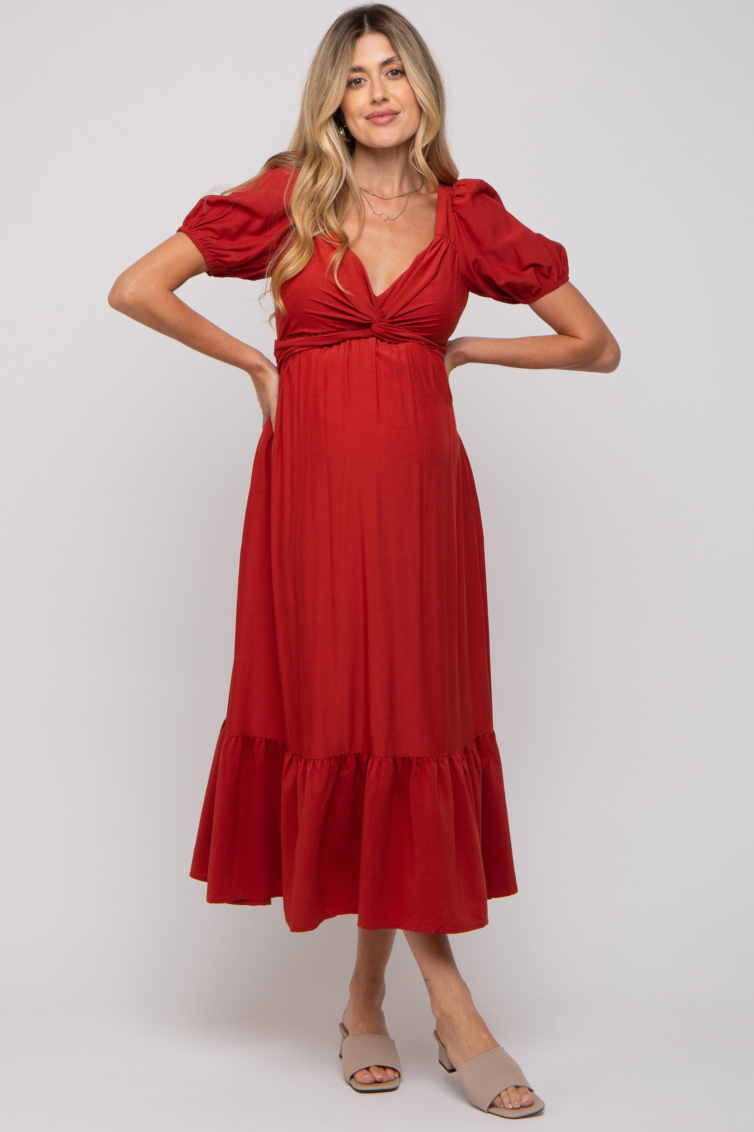 Rust Open Back Maternity Midi Dress sold by Pinkblush product image thumbnail 3