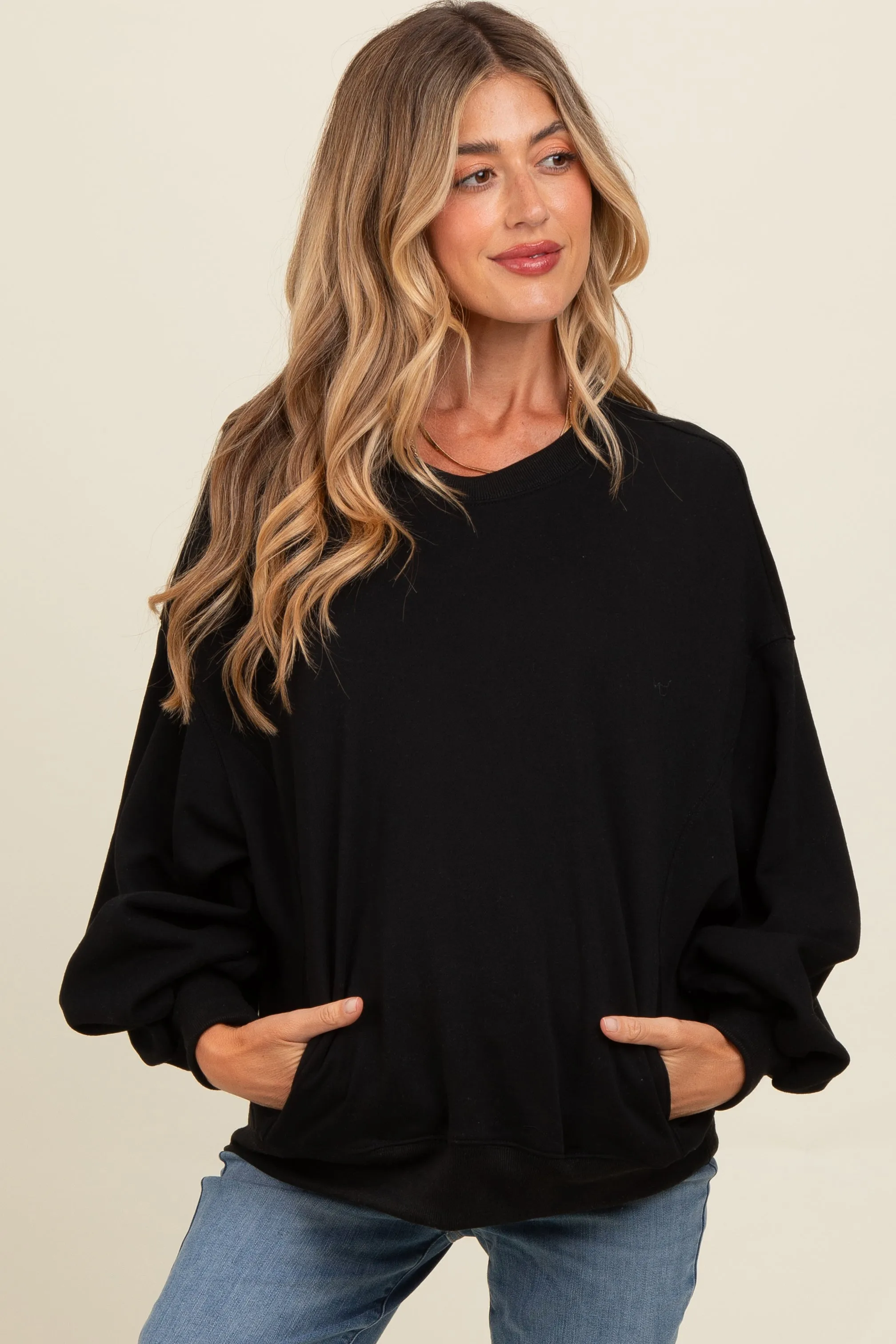 Black Oversized Balloon Sleeve Maternity Sweatshirt sold by Pinkblush product image thumbnail 2