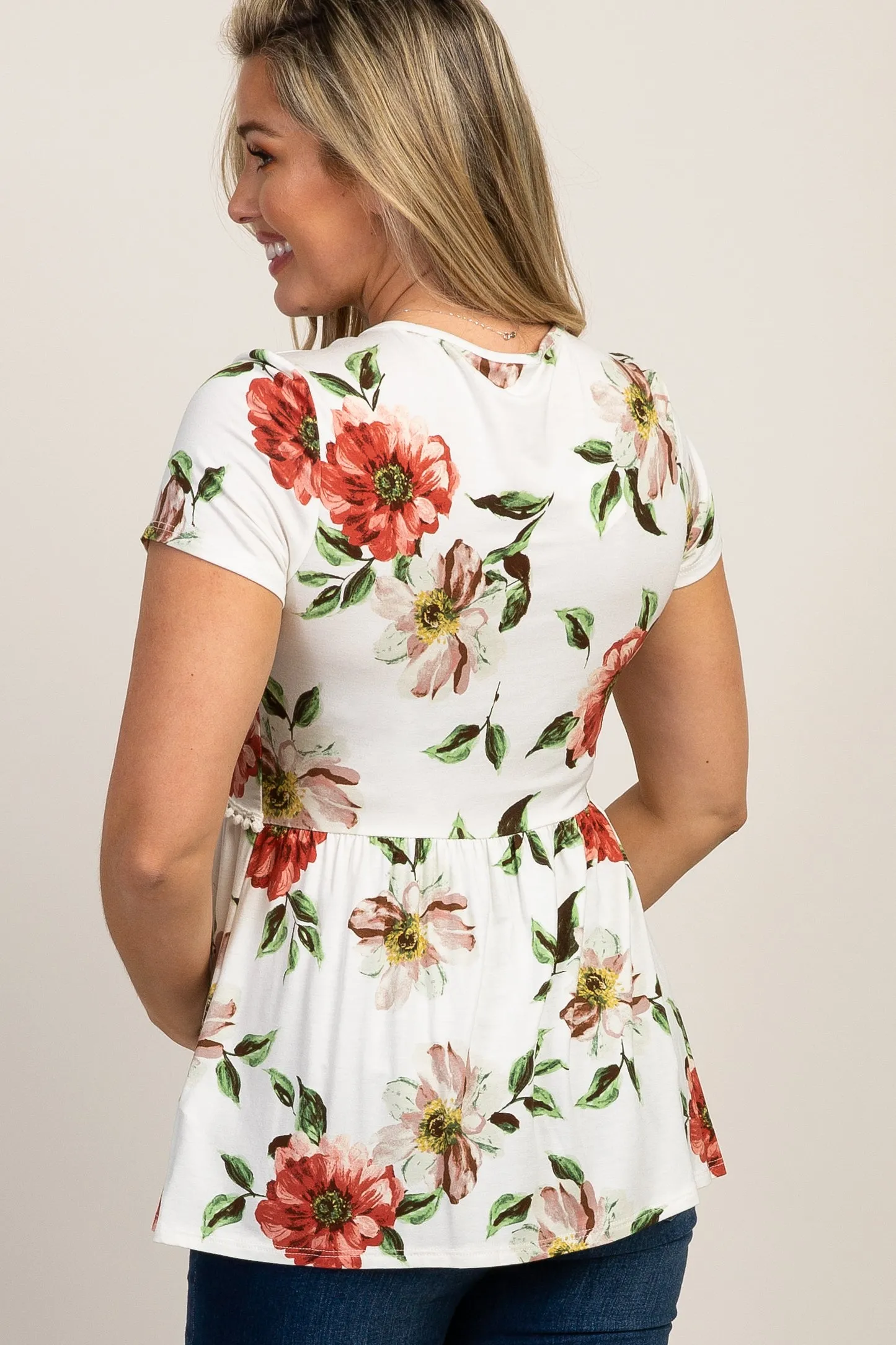 PinkBlush White Floral Crochet Peplum Maternity Top sold by Pinkblush product image thumbnail 3