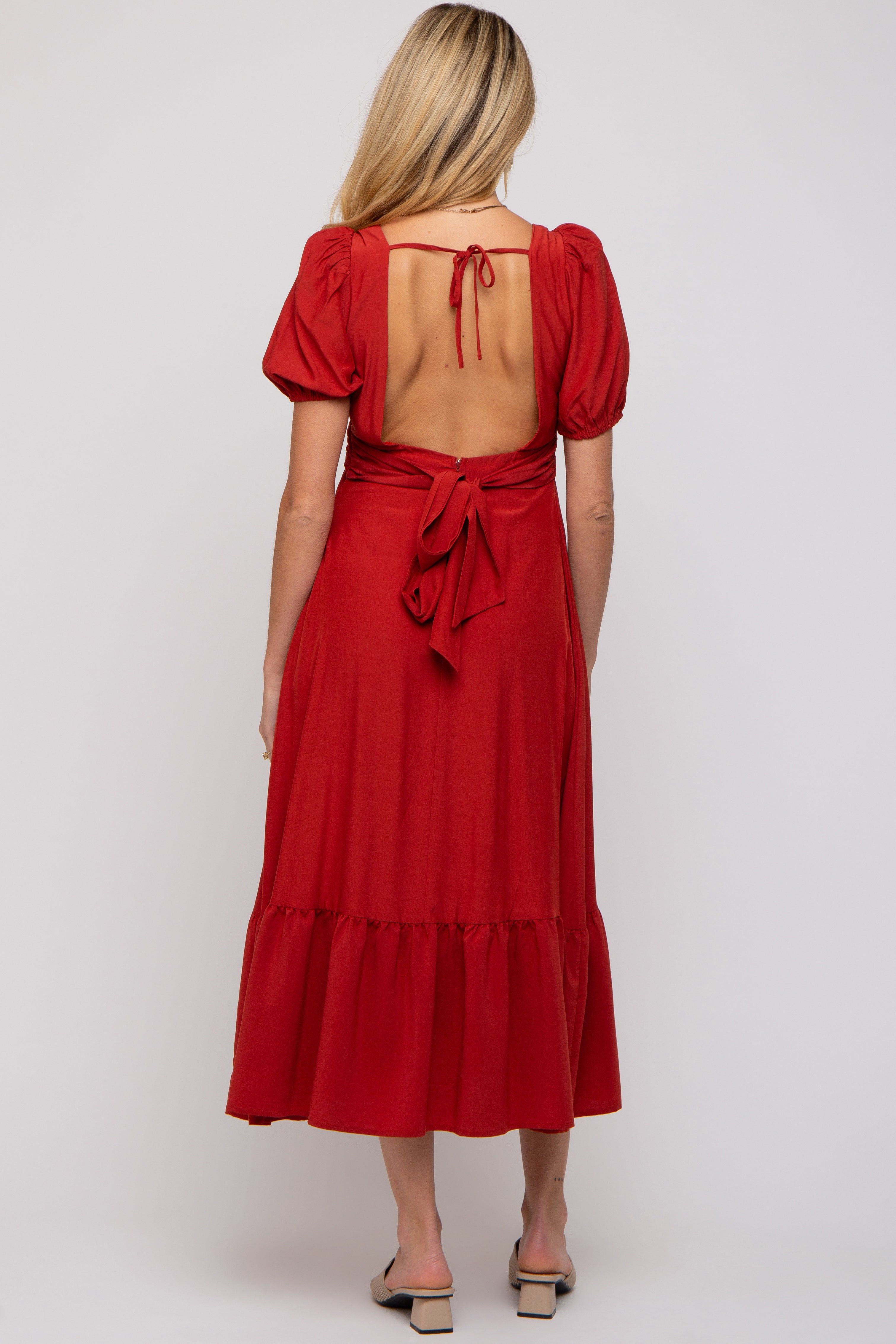 Rust Open Back Maternity Midi Dress sold by Pinkblush product image thumbnail 4