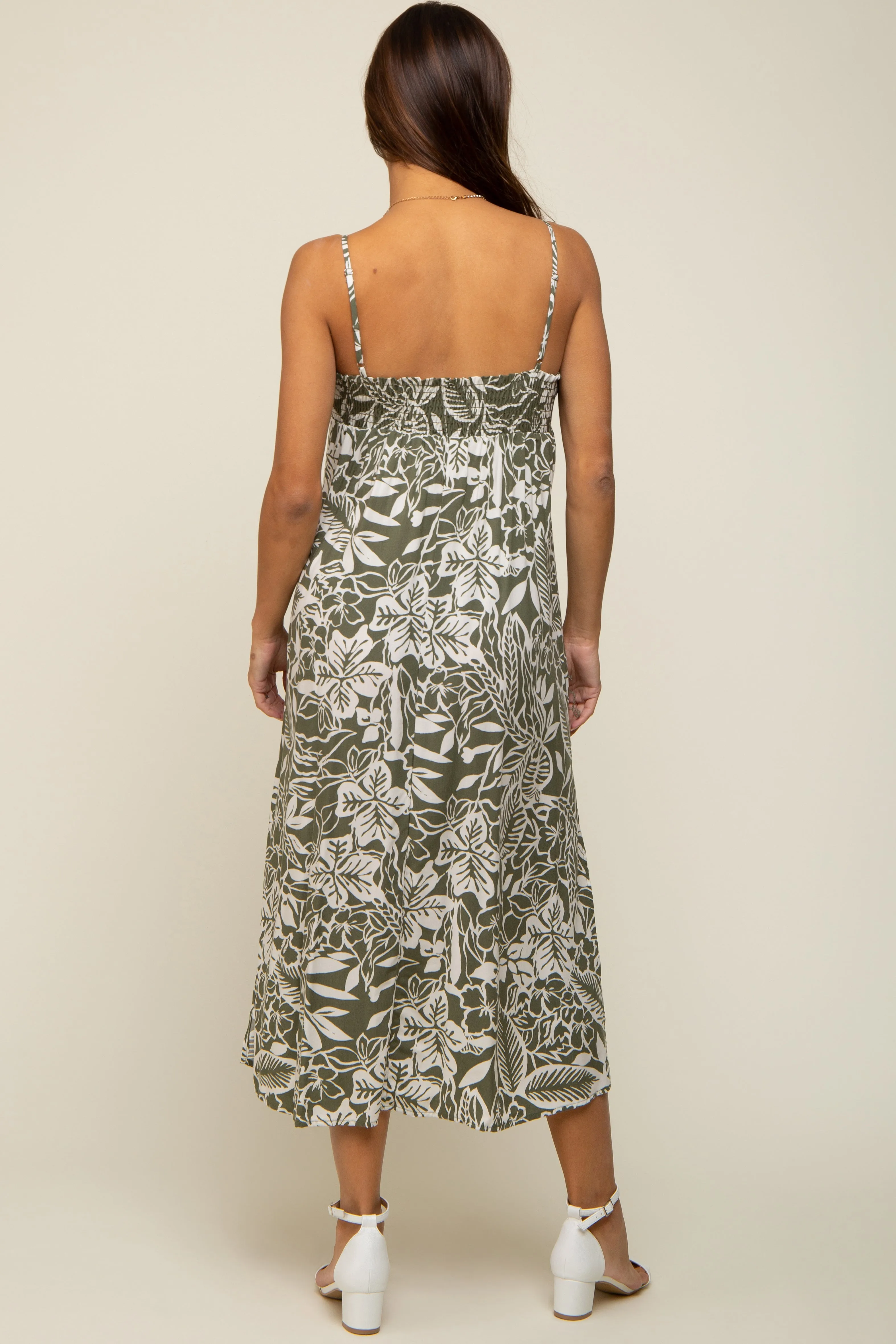 Olive Floral Side Slit Maternity Midi Dress sold by Pinkblush product image thumbnail 3