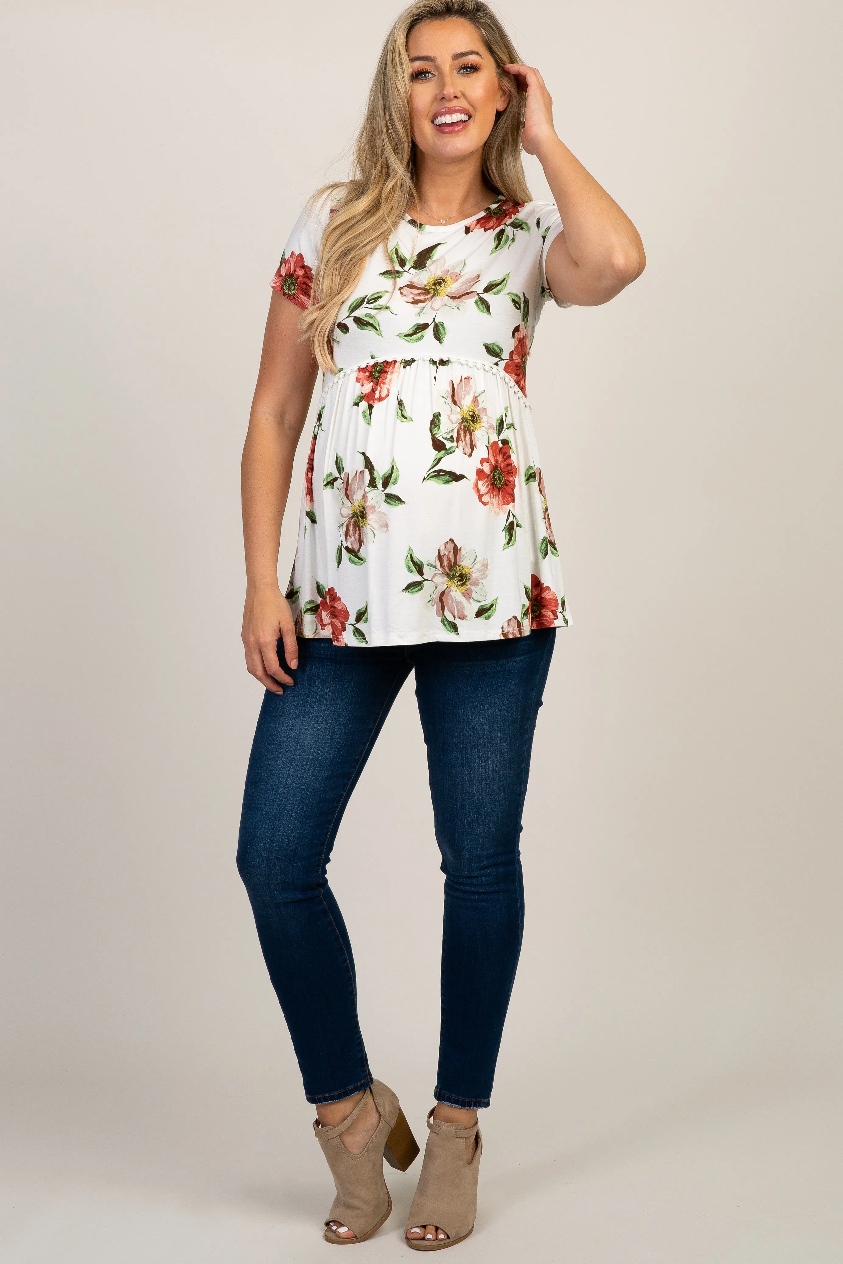 PinkBlush White Floral Crochet Peplum Maternity Top sold by Pinkblush product image thumbnail 4