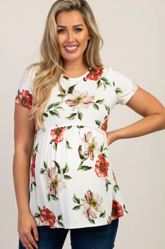 PinkBlush White Floral Crochet Peplum Maternity Top sold by Pinkblush