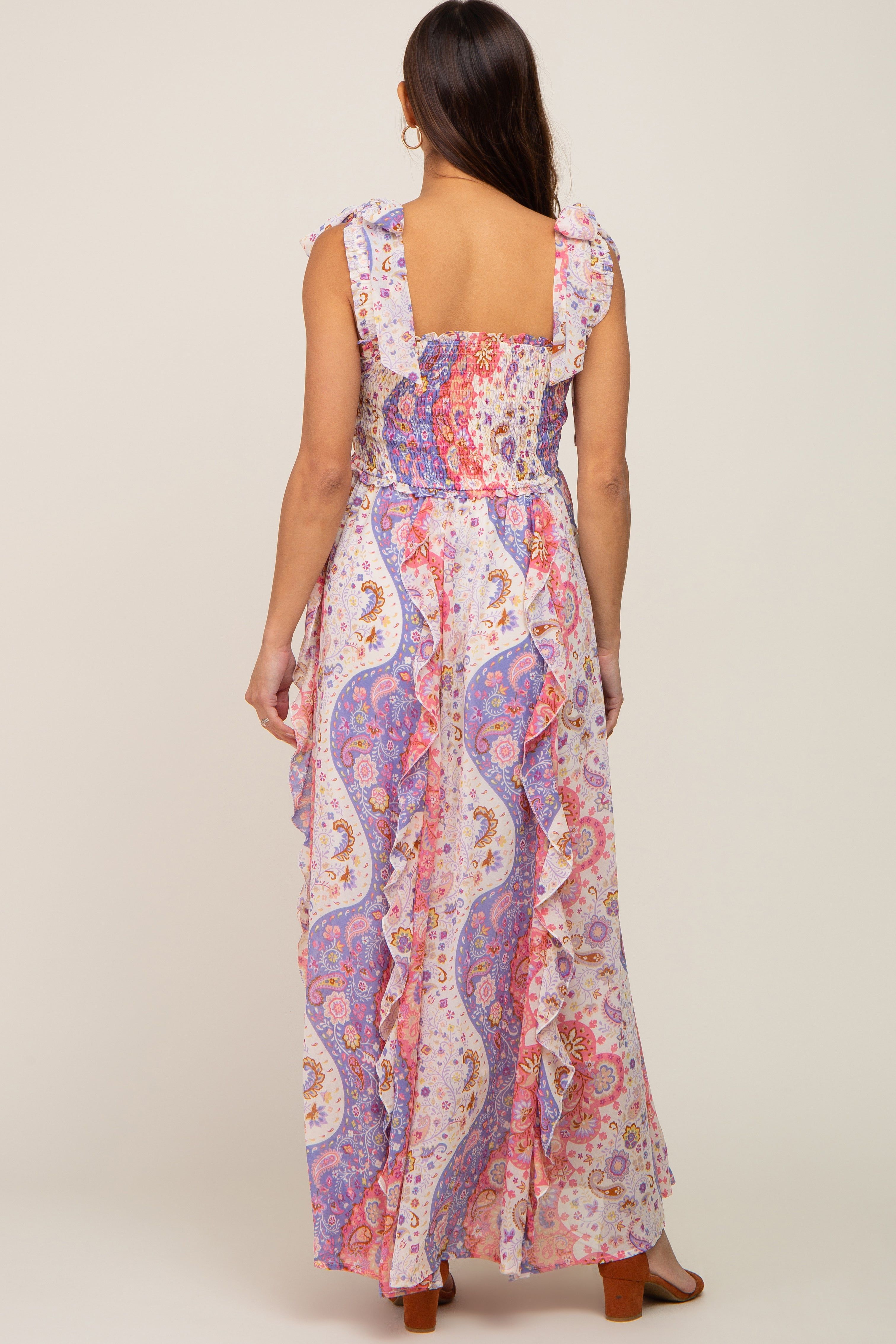Pink Paisley Print Sleeveless Ruffle Maternity Maxi Dress sold by Pinkblush product image thumbnail 4