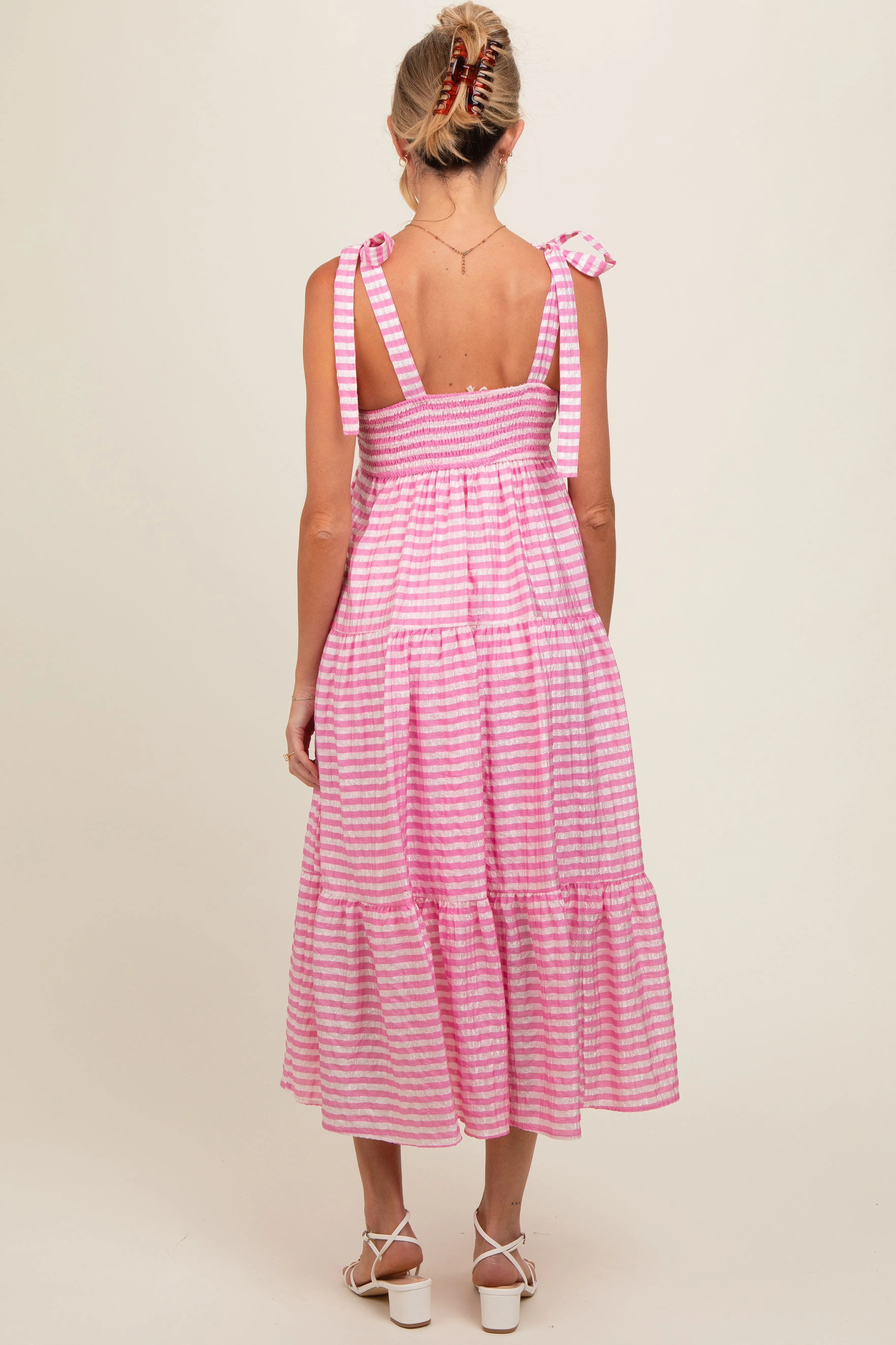 Pink Gingham Shoulder Tie Maternity Dress sold by Pinkblush product image thumbnail 4