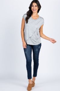 PinkBlush Heather Grey Layered Wrap Front Nursing Top sold by Pinkblush