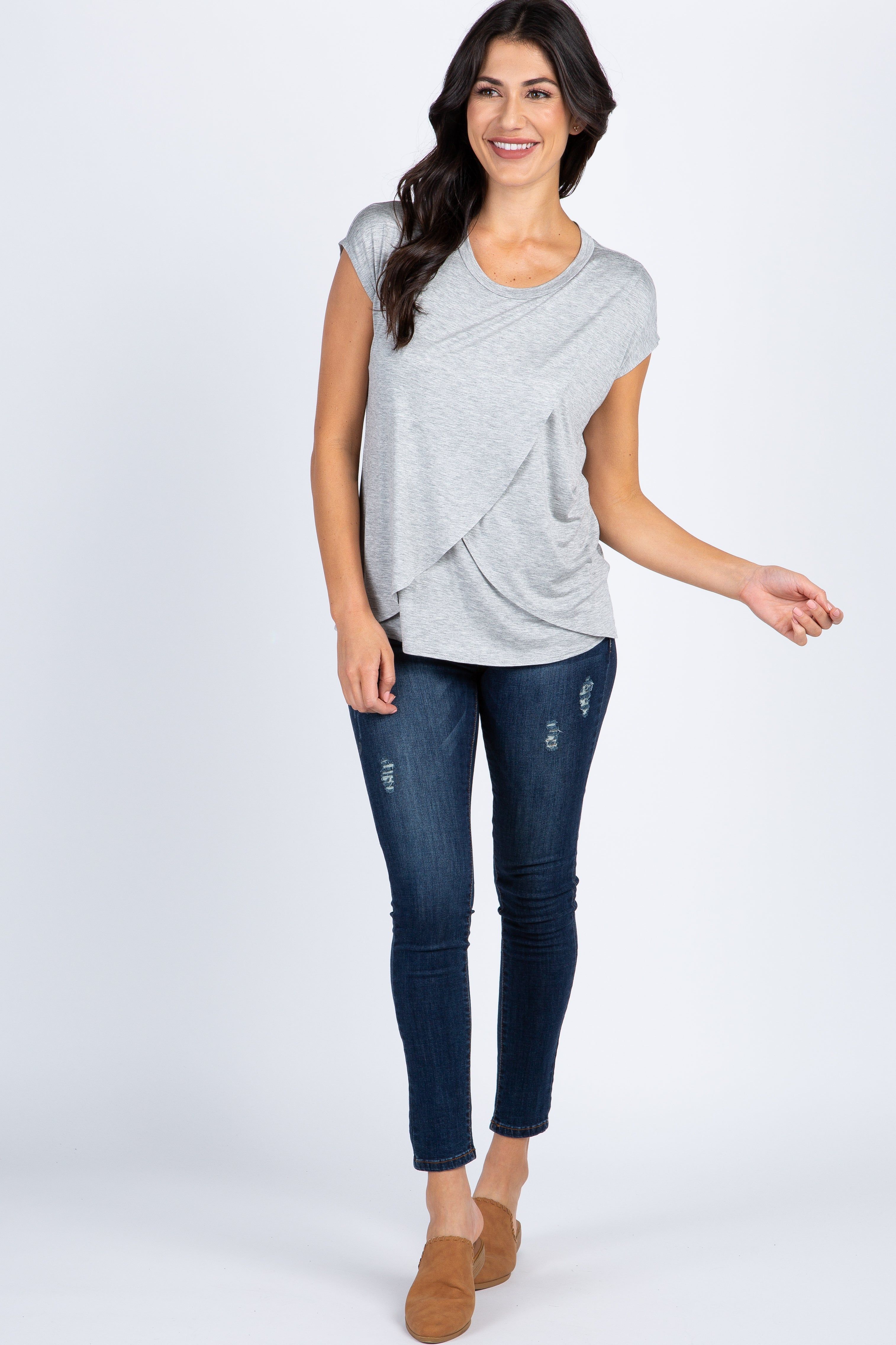 PinkBlush Heather Grey Layered Wrap Front Nursing Top sold by Pinkblush product image thumbnail 4