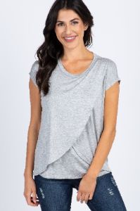 PinkBlush Heather Grey Layered Wrap Front Nursing Top sold by Pinkblush