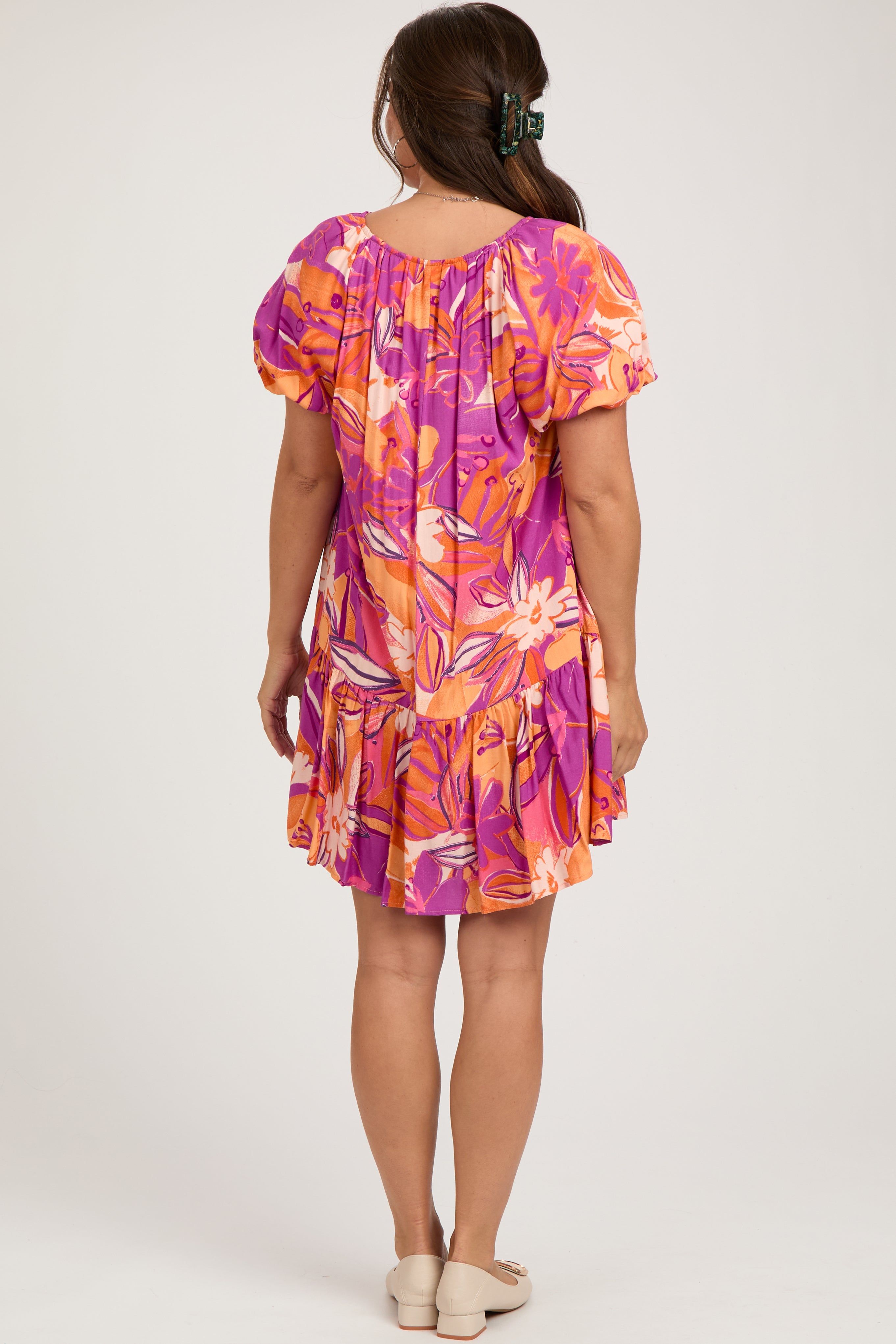 Magenta Floral Puff Sleeve Maternity Dress sold by Pinkblush product image thumbnail 4