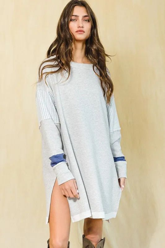 Grey Navy Color-Block French Terry Knit Tunic Dress sold by Pinkblush