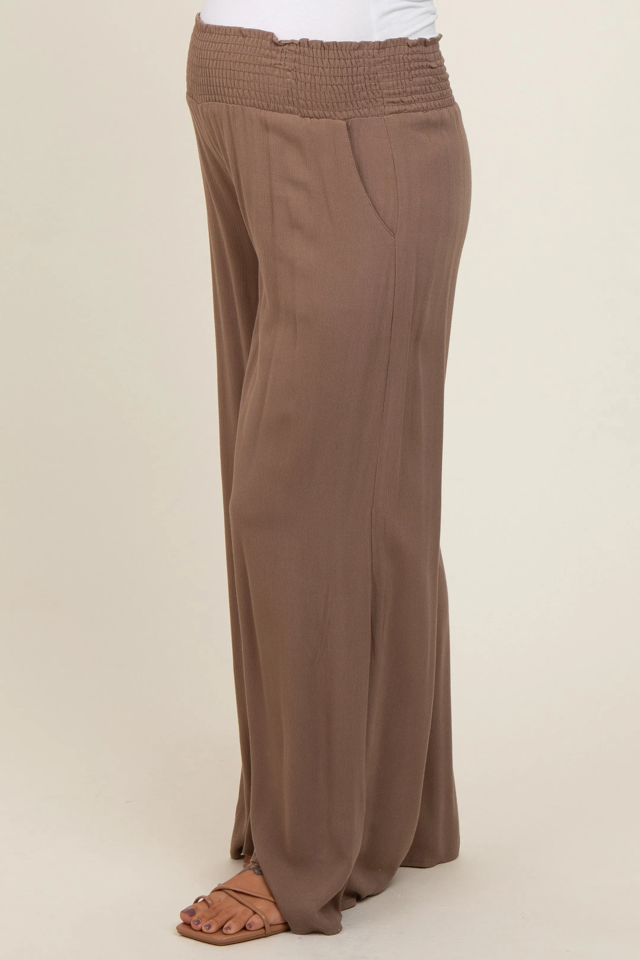 Mocha Wide Smock Waist Maternity Pants sold by Pinkblush product image thumbnail 3