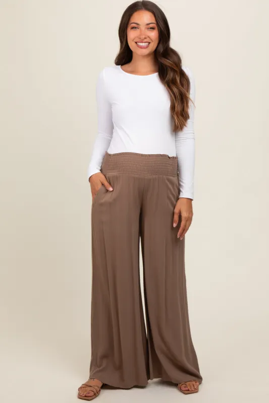 Mocha Wide Smock Waist Maternity Pants sold by Pinkblush