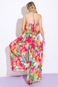 Turquoise Abstract Floral Pleated Jumpsuit sold by Pinkblush