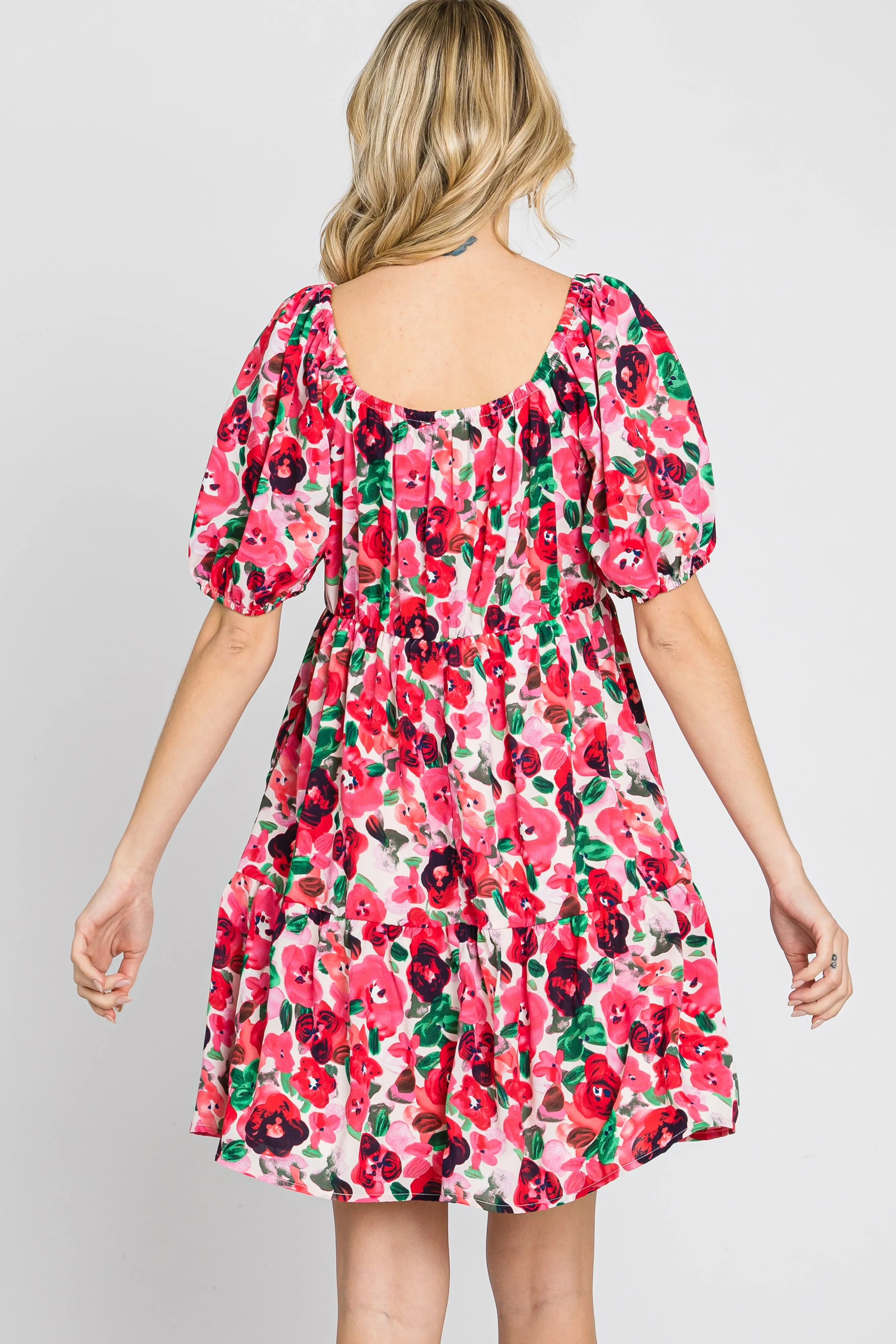 Pink Floral Sweetheart Neck Short Puff Sleeve Dress sold by Pinkblush product image thumbnail 5