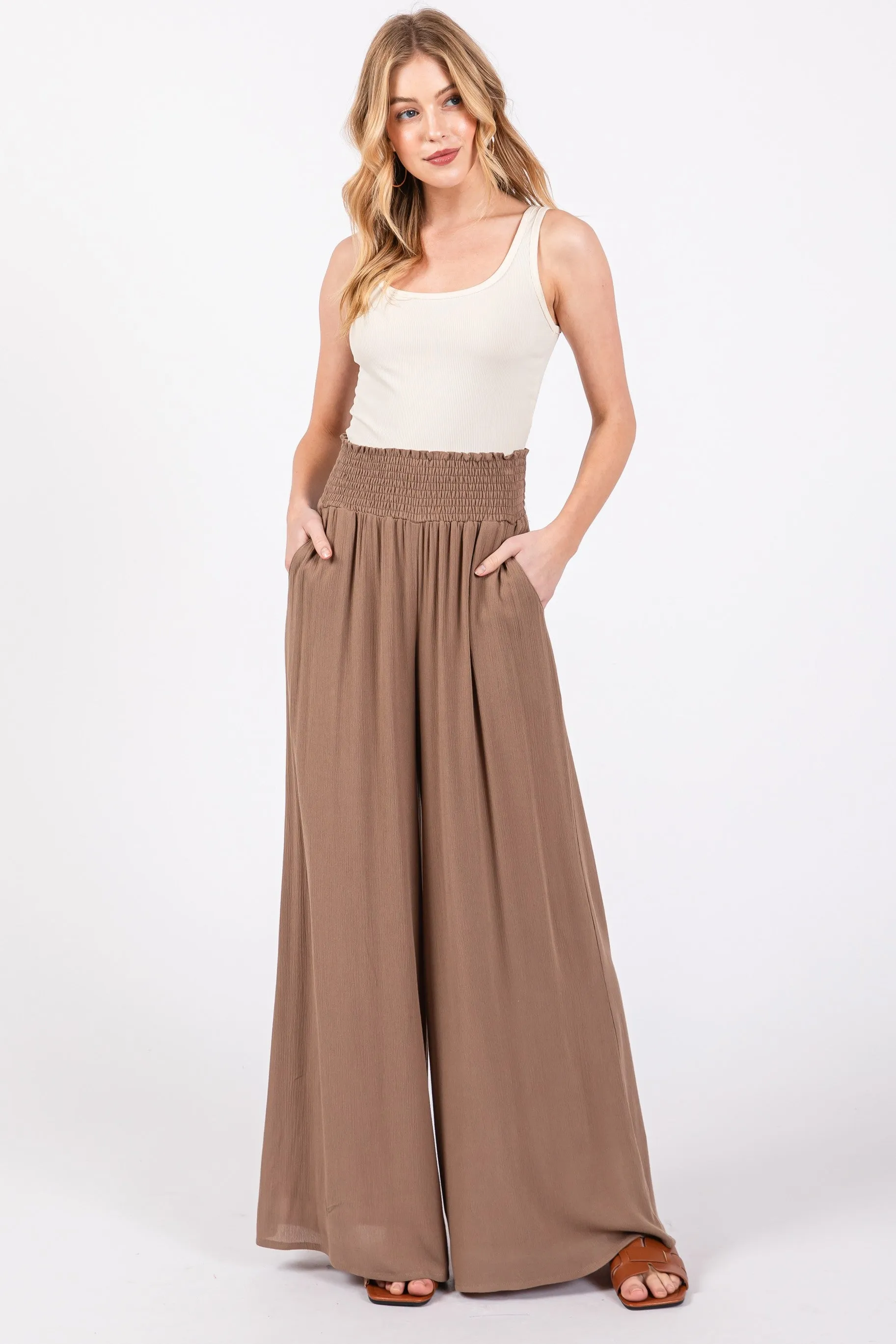 Mocha Wide Smock Waist Maternity Pants sold by Pinkblush product image thumbnail 4
